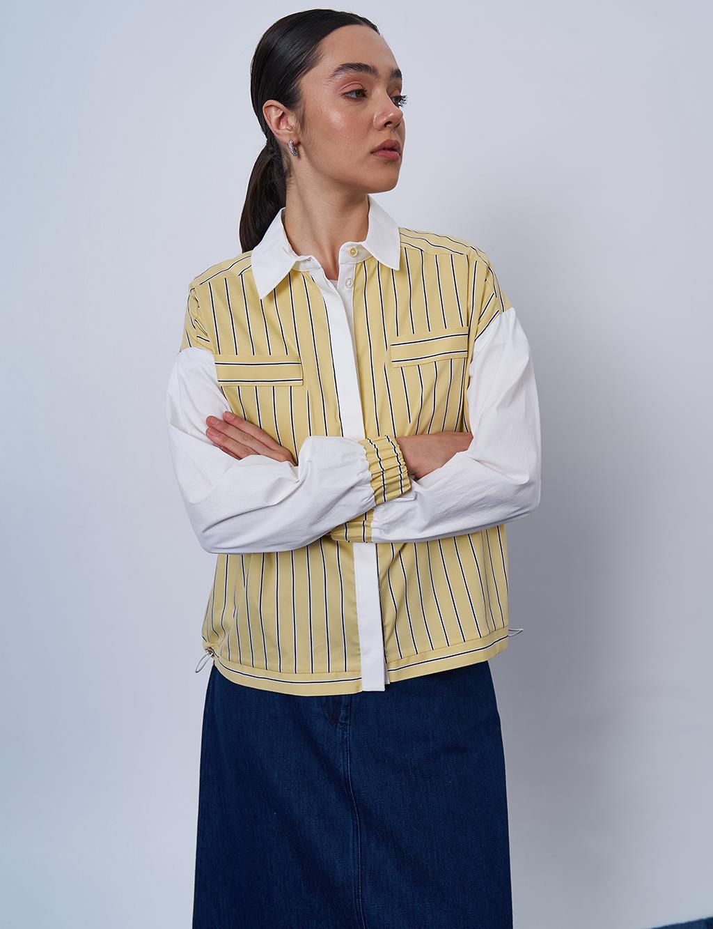 Striped Pattern Cotton Tunic Yellow