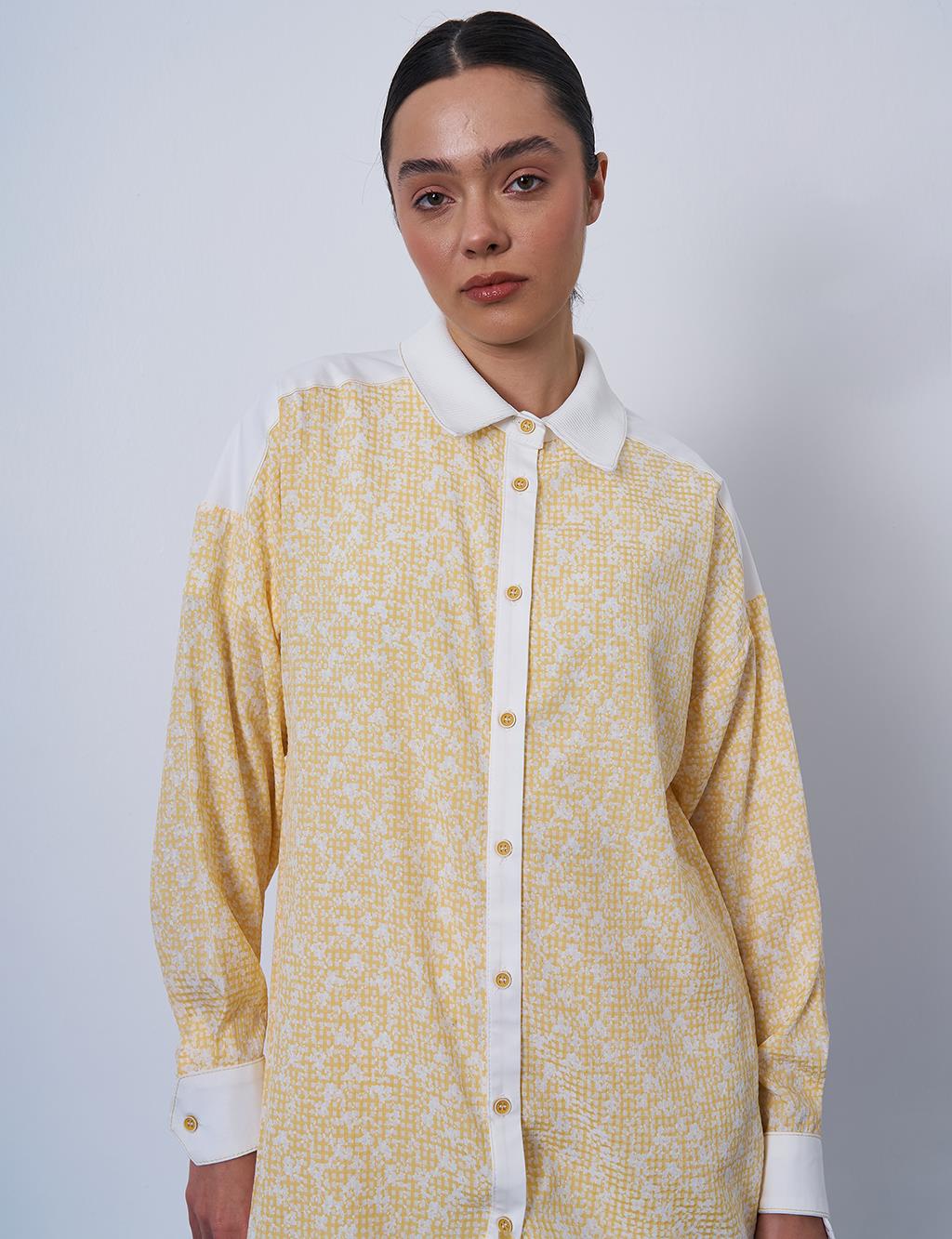 Floral Patterned Crinkled Tunic in Yellow