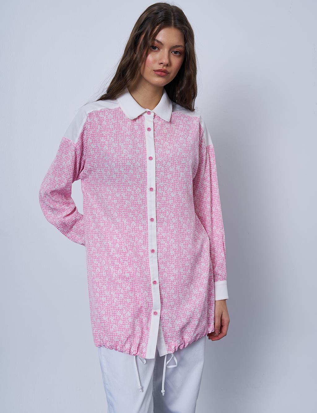 Floral Patterned Crinkled Tunic in Candy Pink