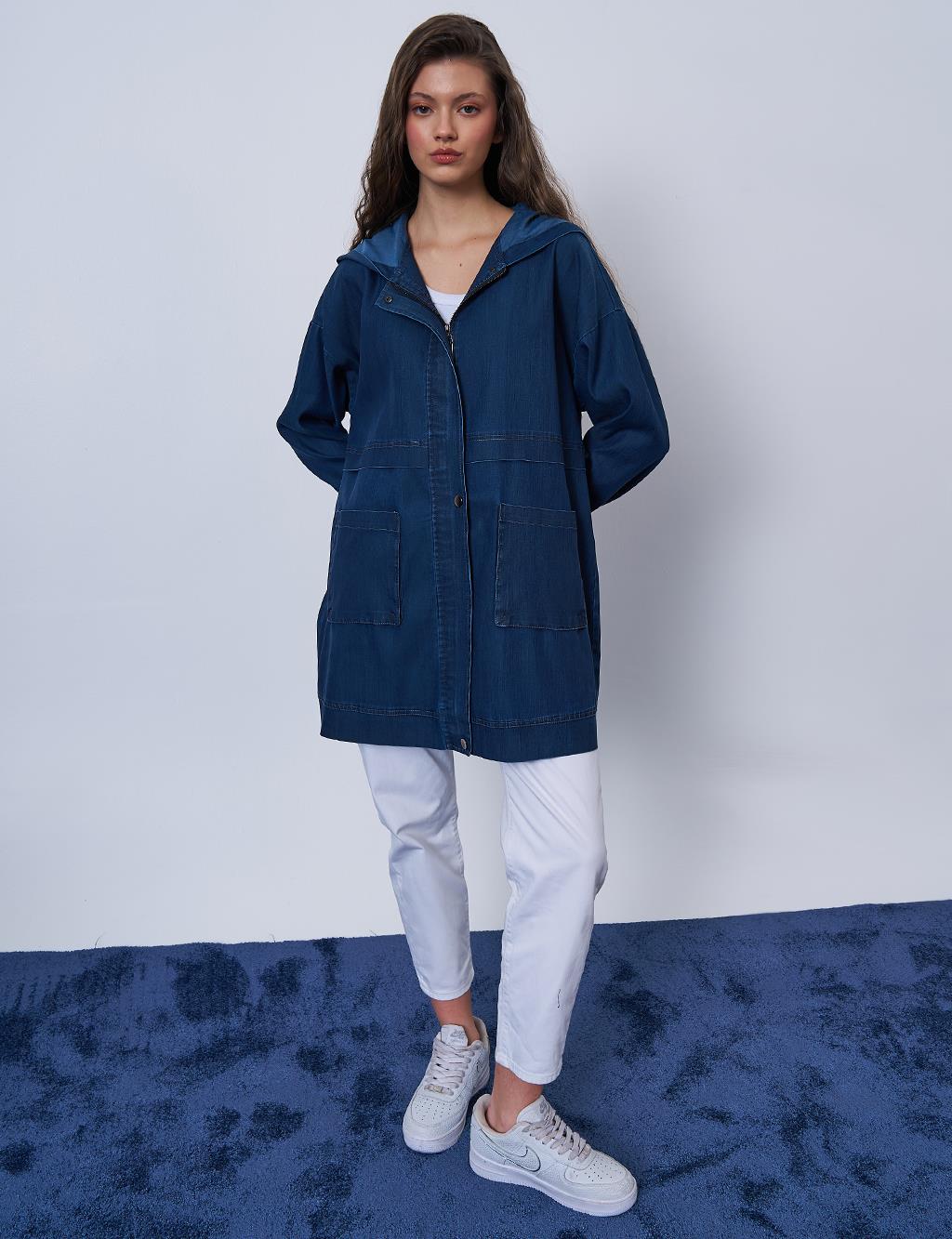 Pocket-Detail Denim-Effect Jacket Navy Blue