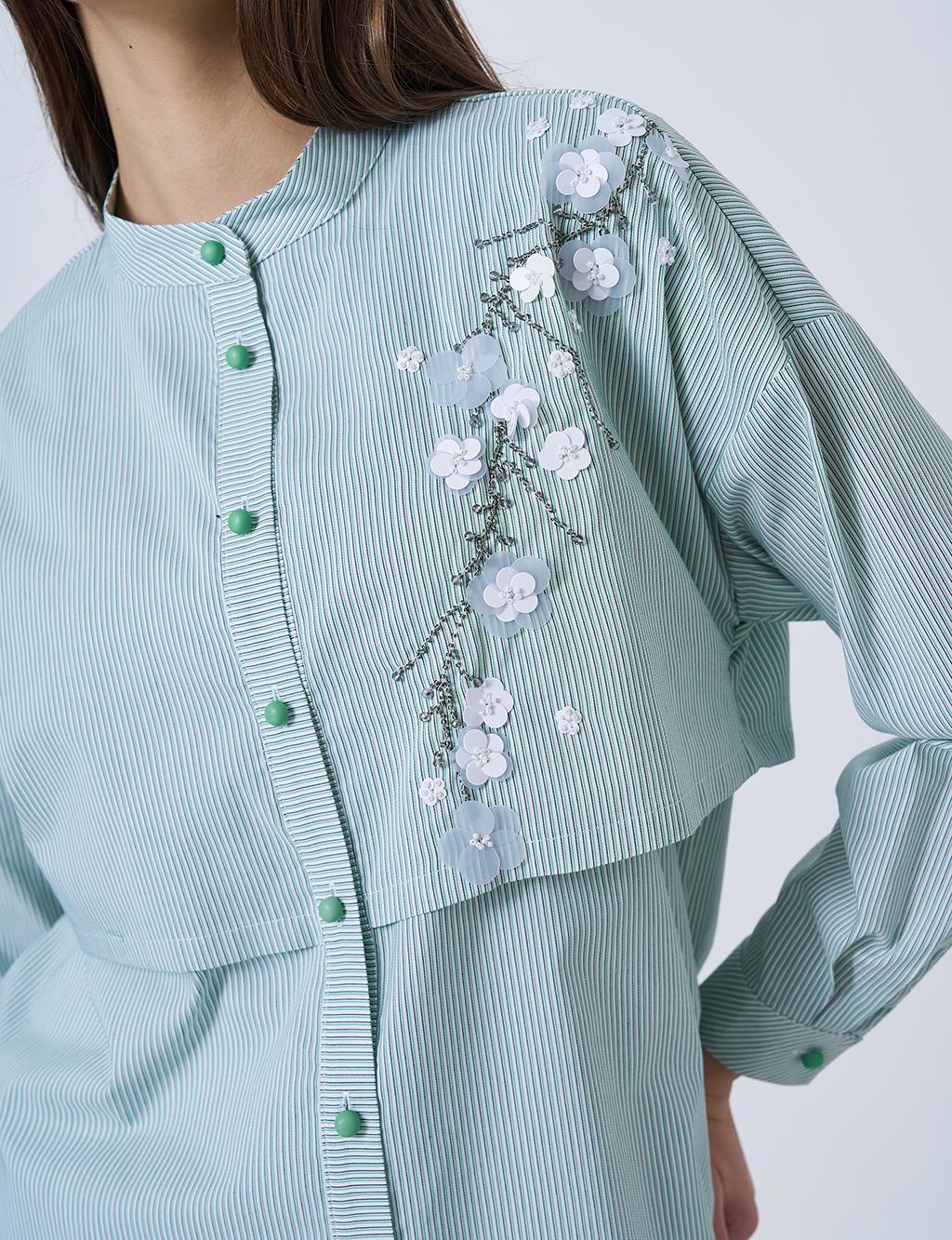Appliquéd Striped Cotton Tunic Green