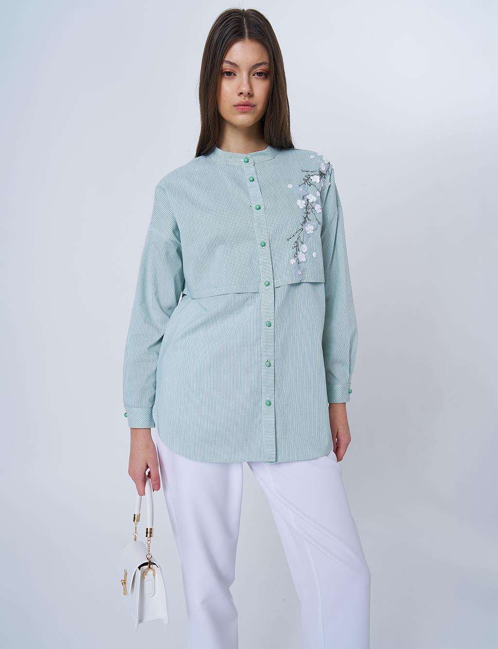Appliquéd Striped Cotton Tunic Green