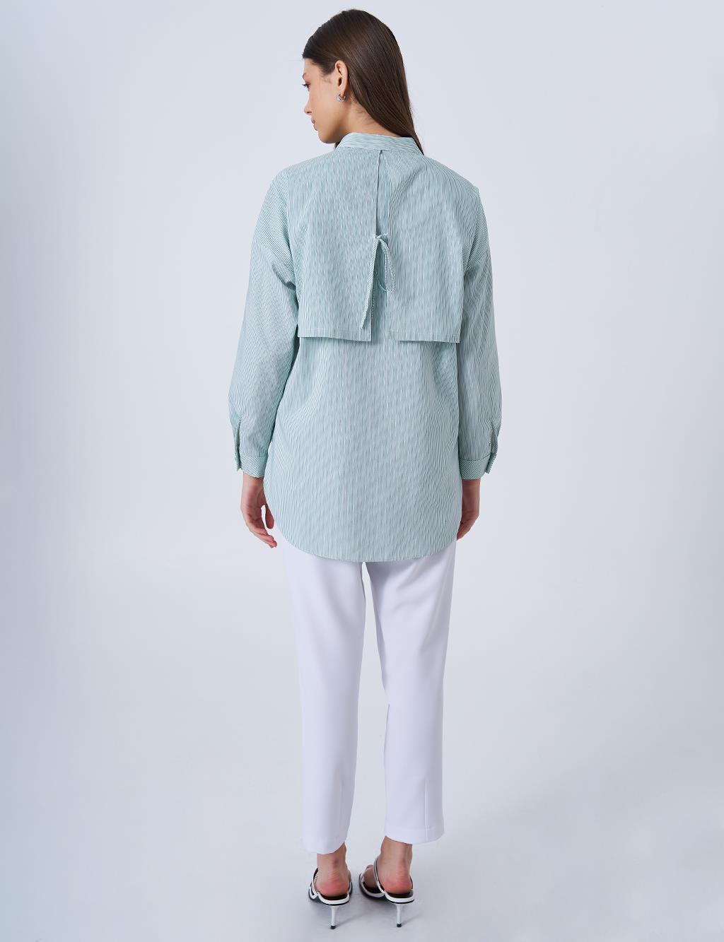 Appliquéd Striped Cotton Tunic Green
