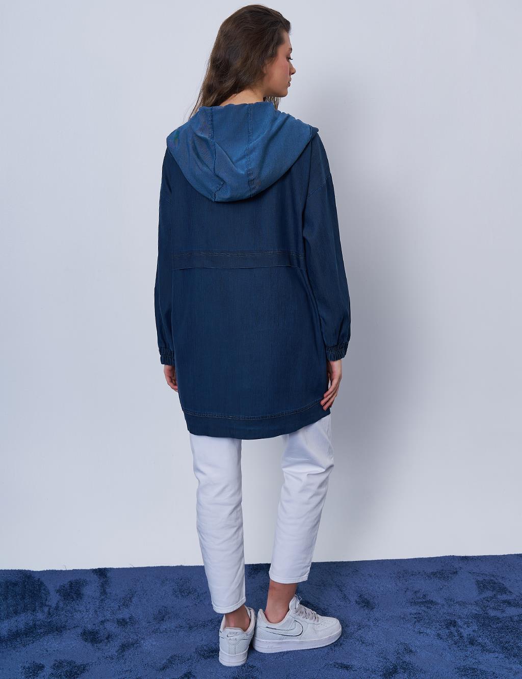 Pocket-Detail Denim-Effect Jacket Navy Blue