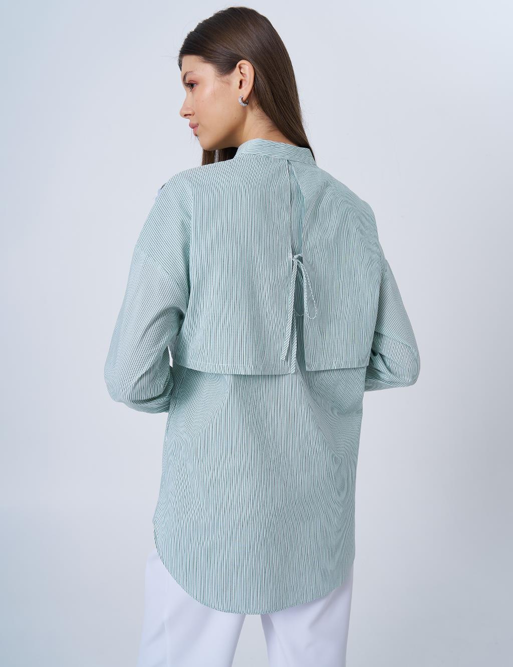 Appliquéd Striped Cotton Tunic Green