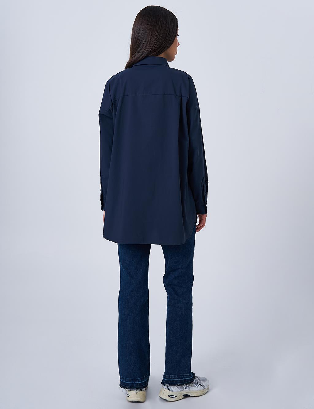 Gömlek Yaka Basic Poplin Tunik Lacivert