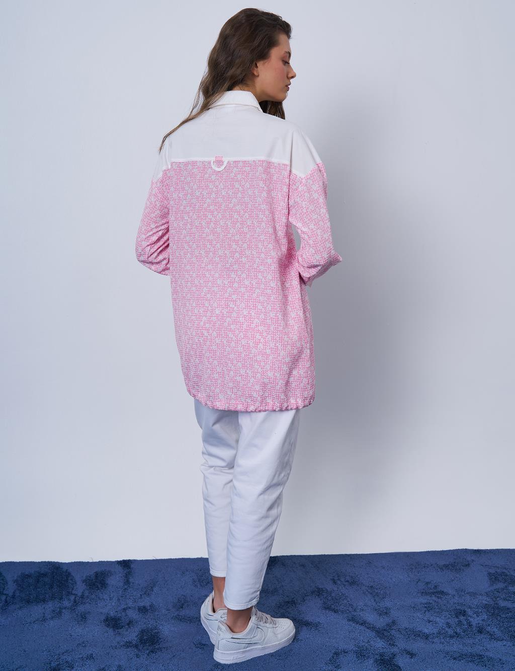 Floral Patterned Crinkled Tunic in Candy Pink