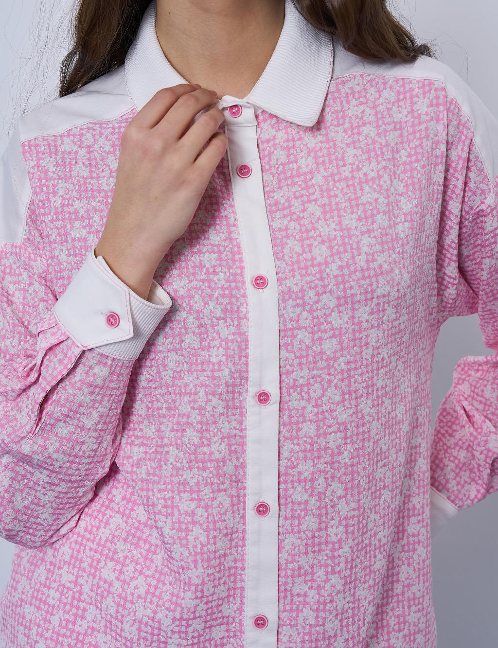 Floral Patterned Crinkled Tunic in Candy Pink