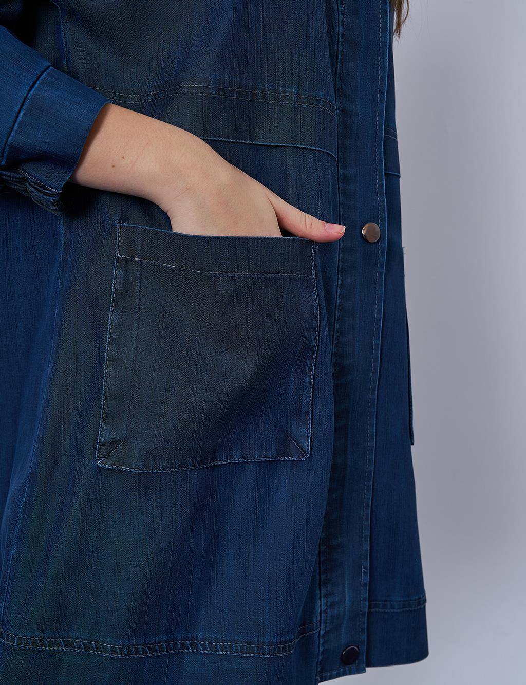 Pocket-Detail Denim-Effect Jacket Navy Blue