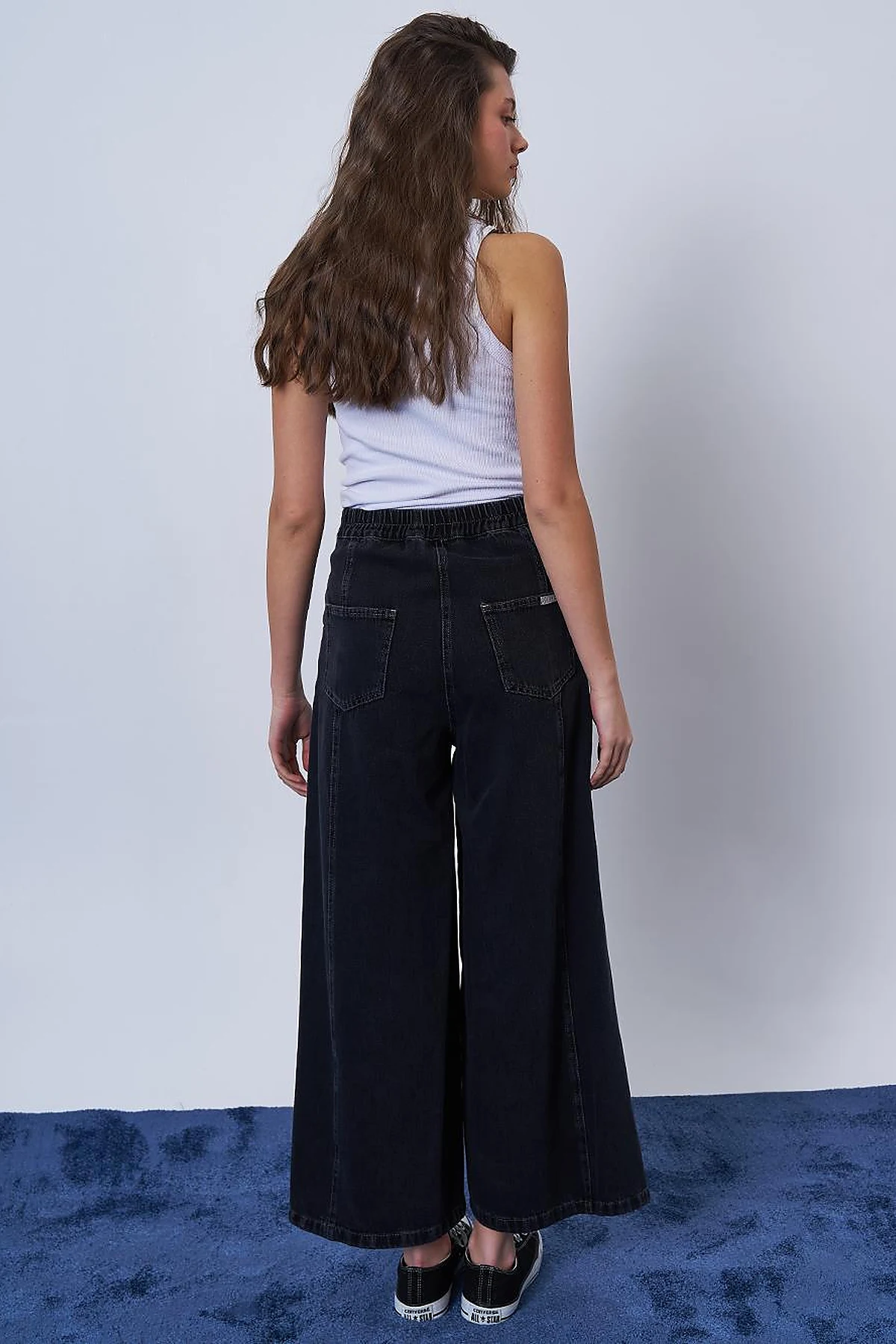 Stitch Detailed Denim Skirt Light Gray