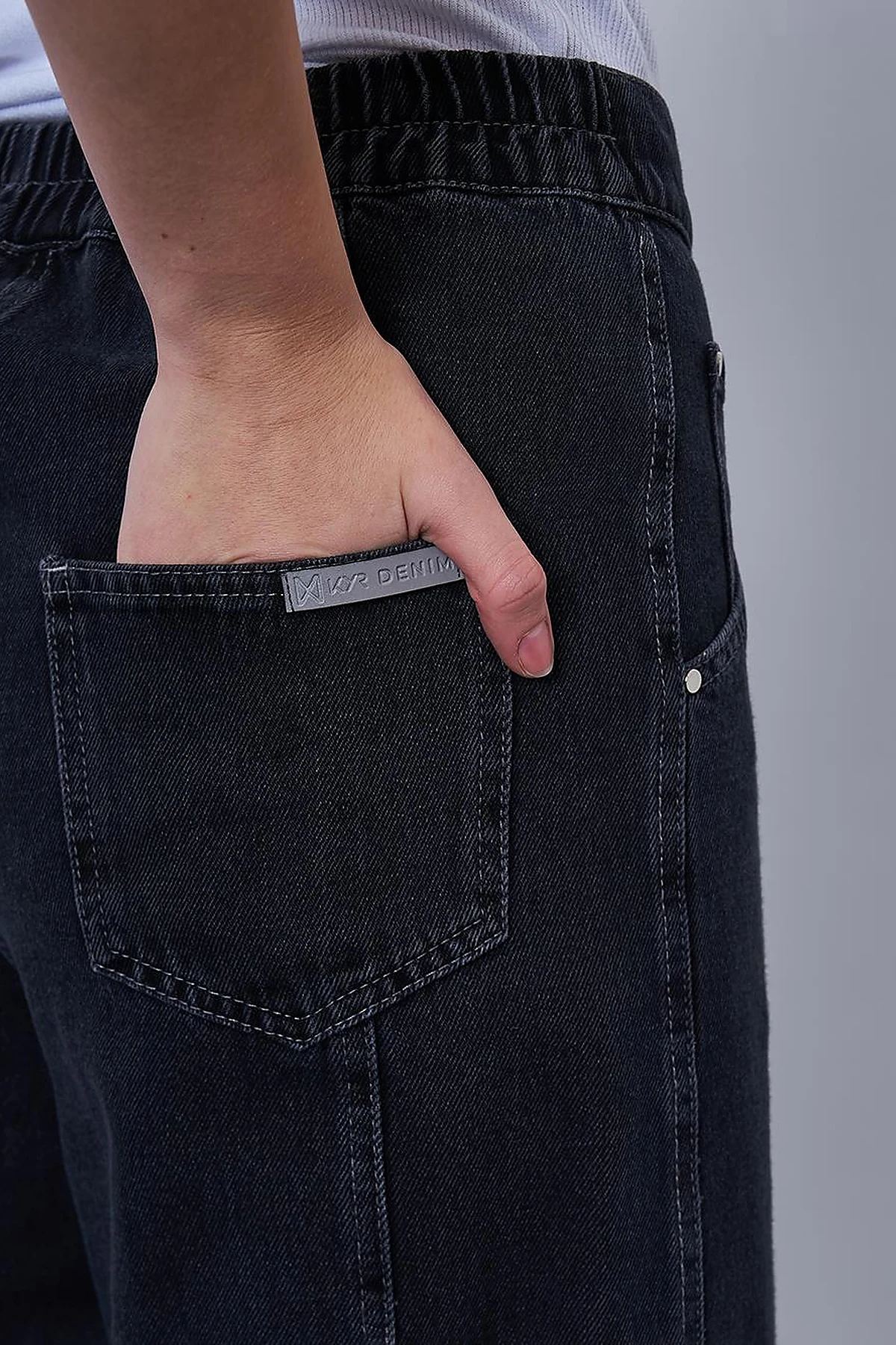 Stitch Detailed Denim Skirt Light Gray