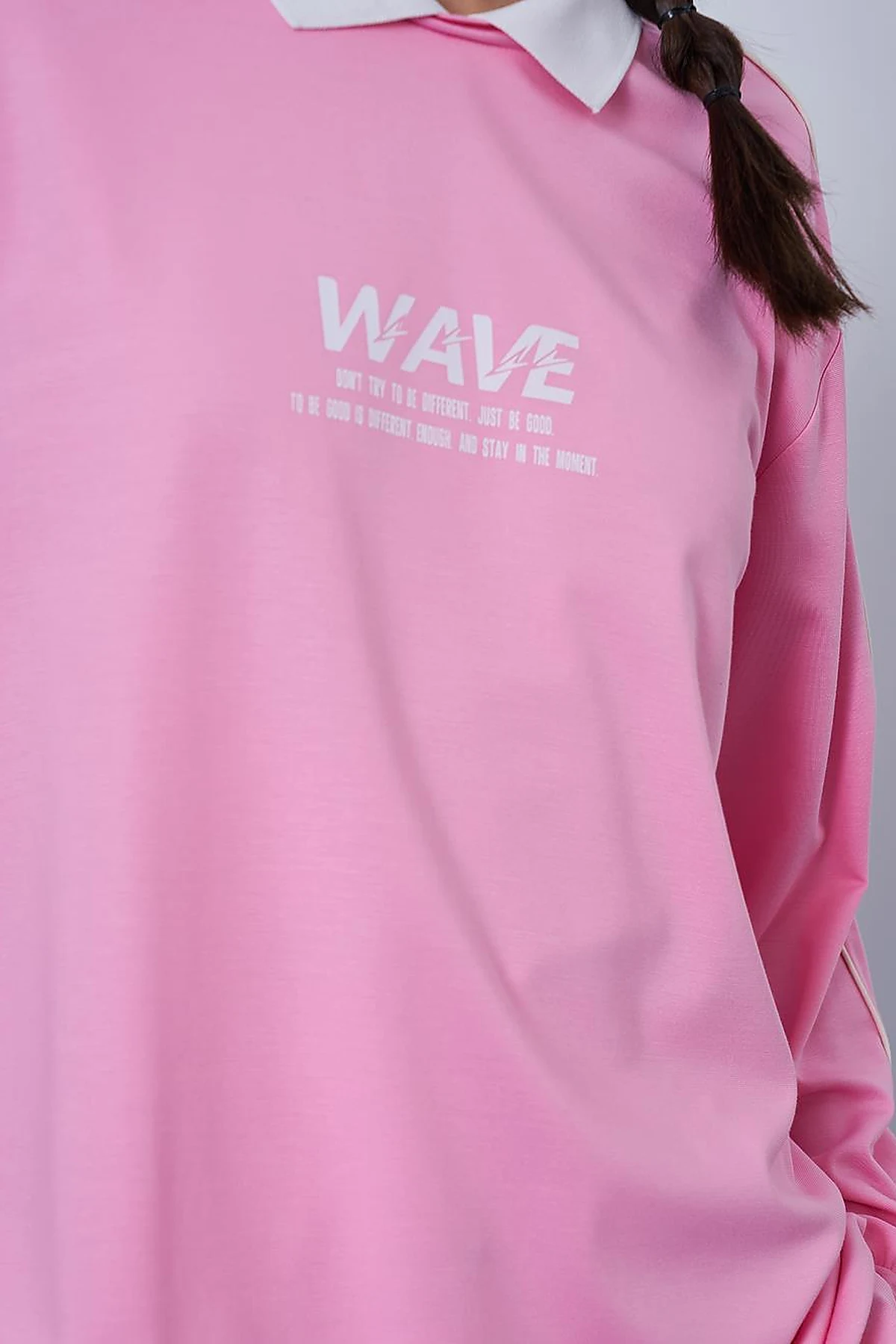 Polo Collar Printed Sweatshirt in Candy Pink