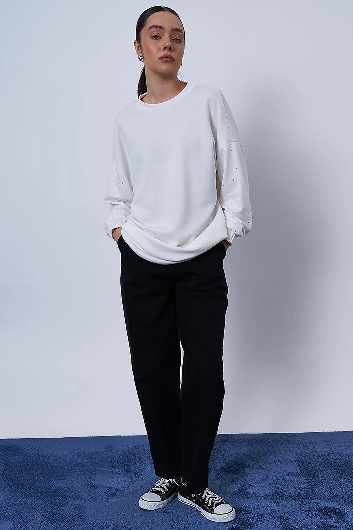 Hotfix Printed Scuba Sweatshirt in Ecru
