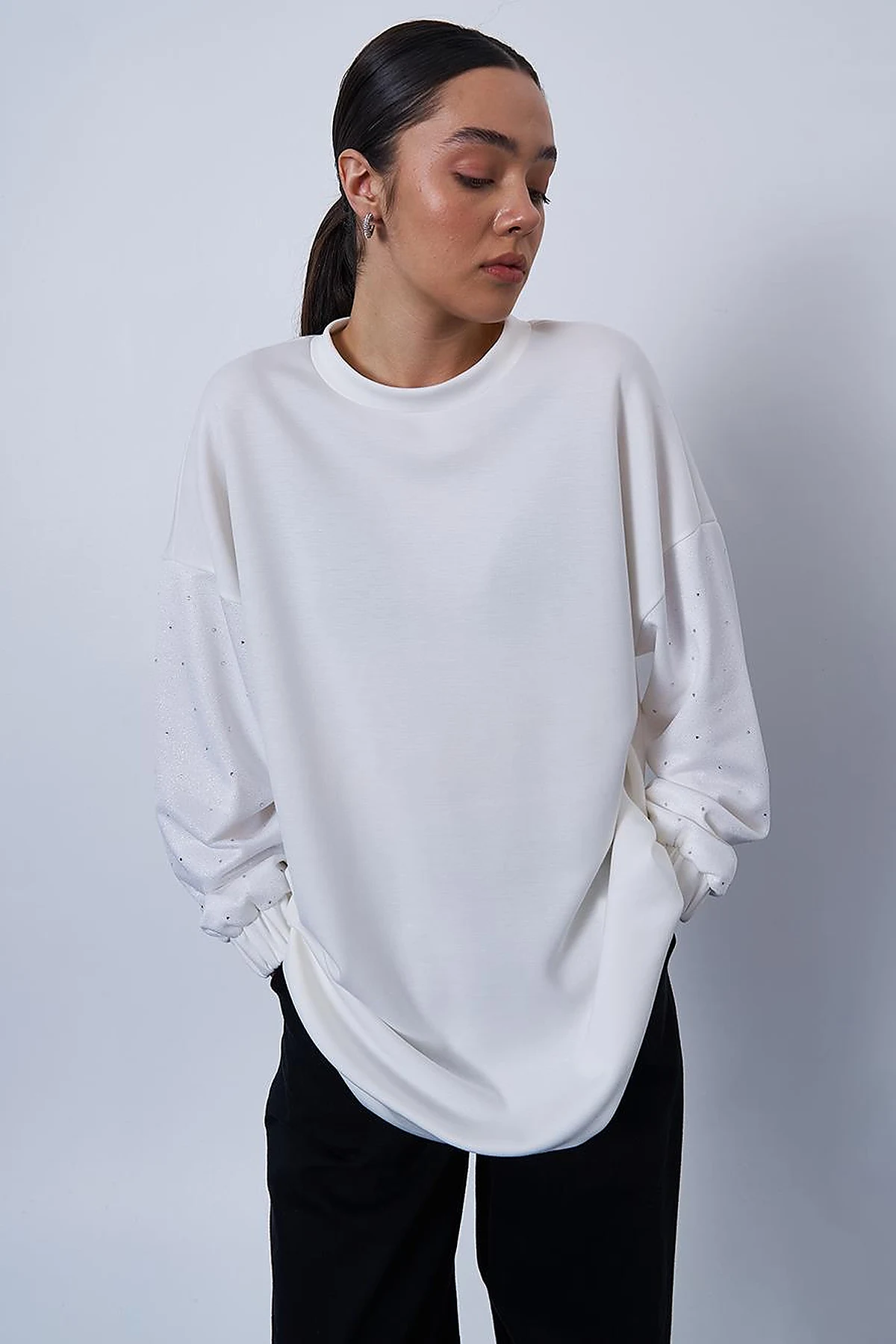 Hotfix Printed Scuba Sweatshirt in Ecru