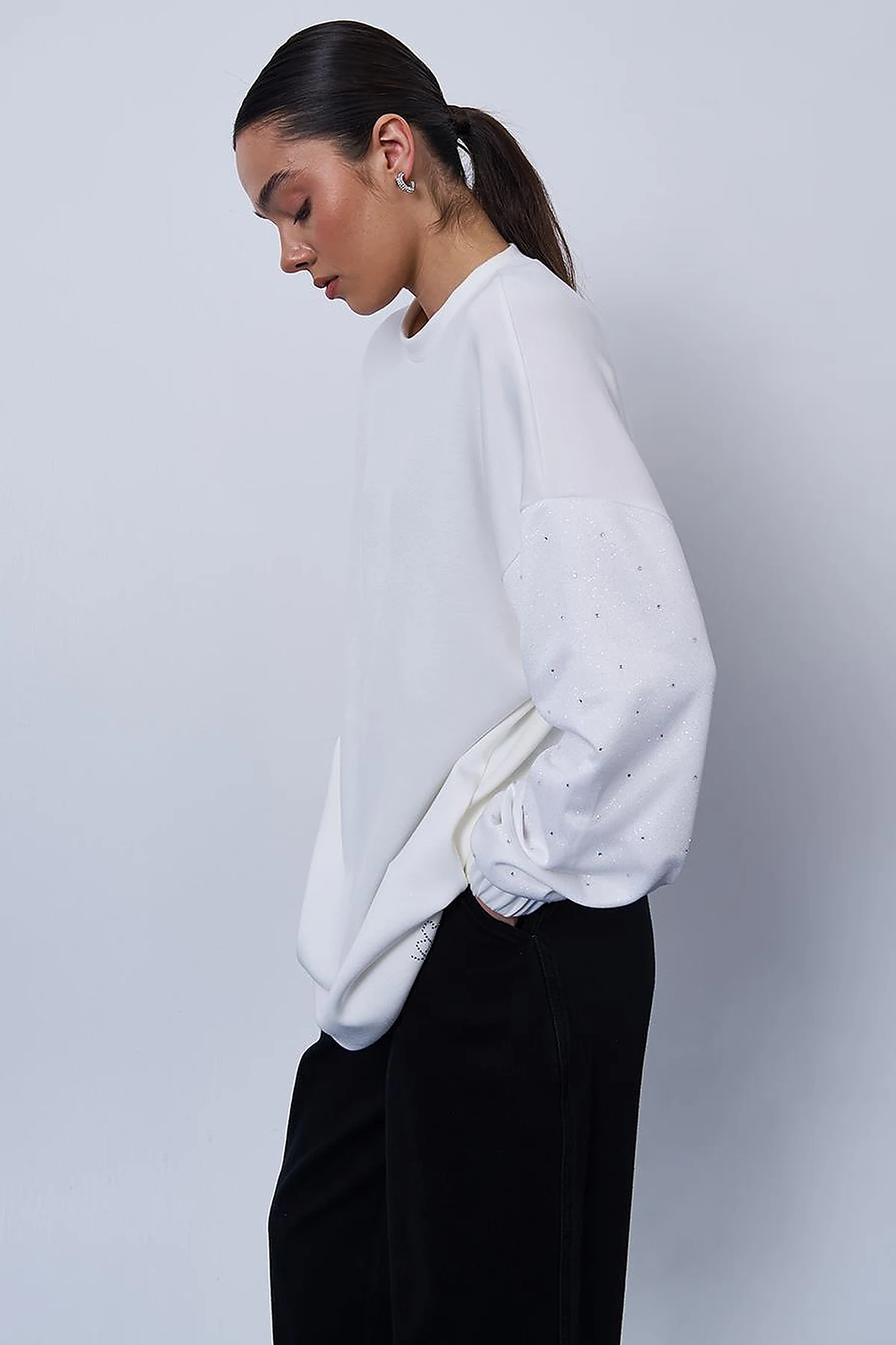 Hotfix Printed Scuba Sweatshirt in Ecru
