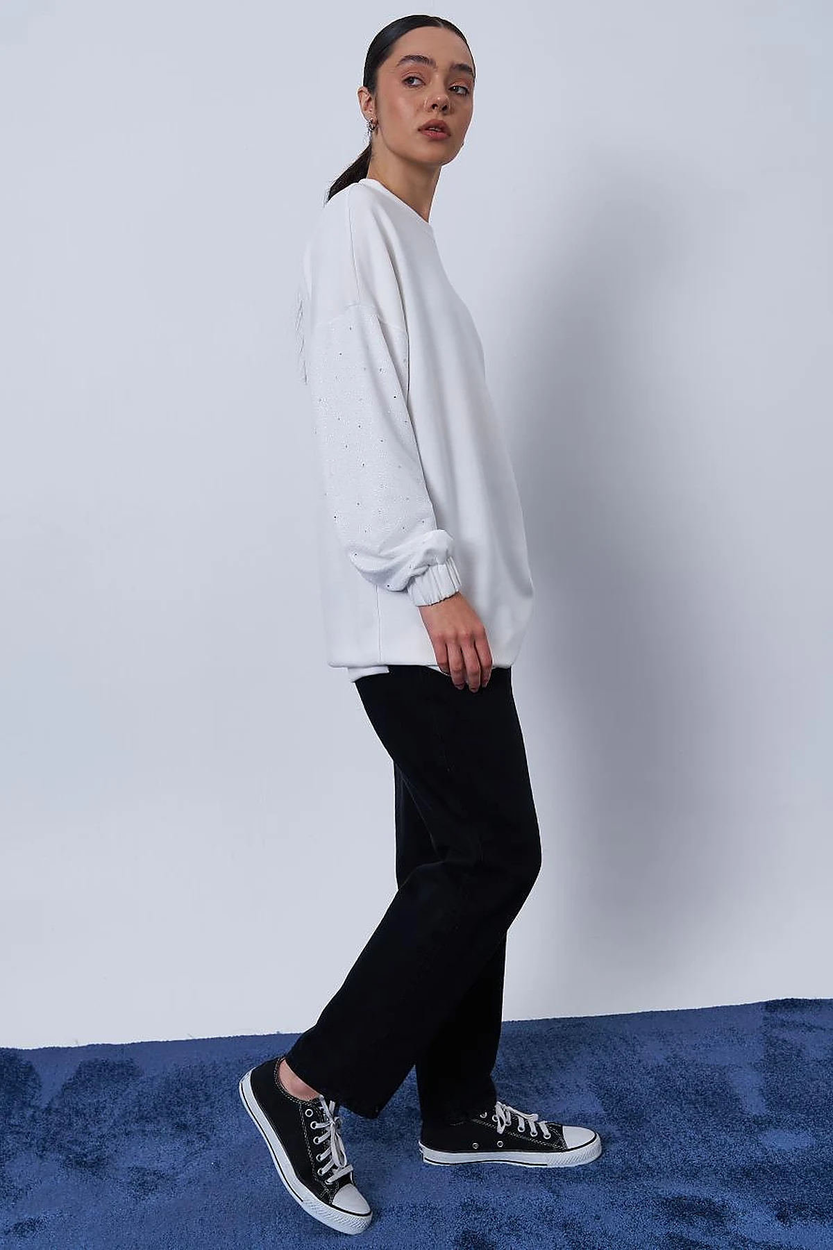 Hotfix Printed Scuba Sweatshirt in Ecru