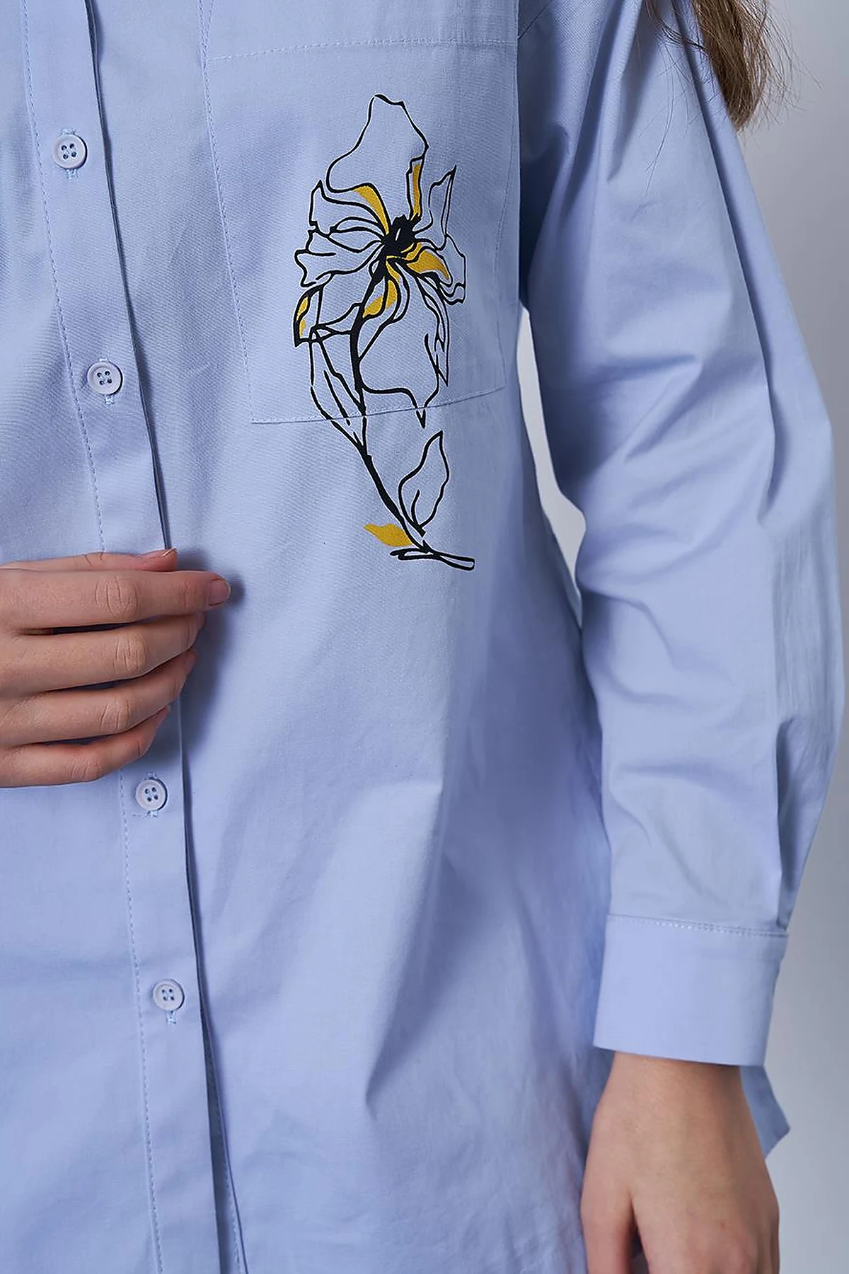Floral Print Detail Cotton Blouse in Blue