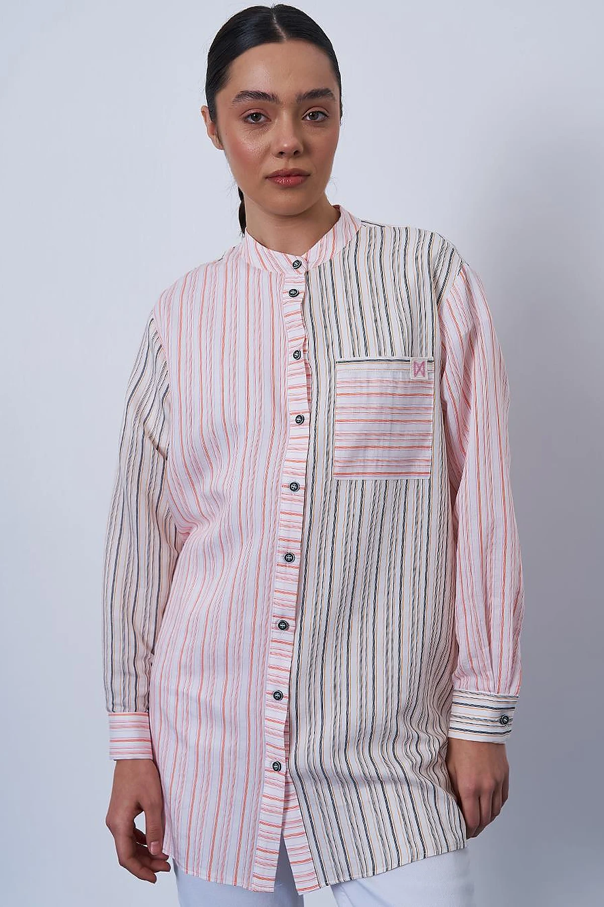 Mandarin Collar Viscose Tunic Pink