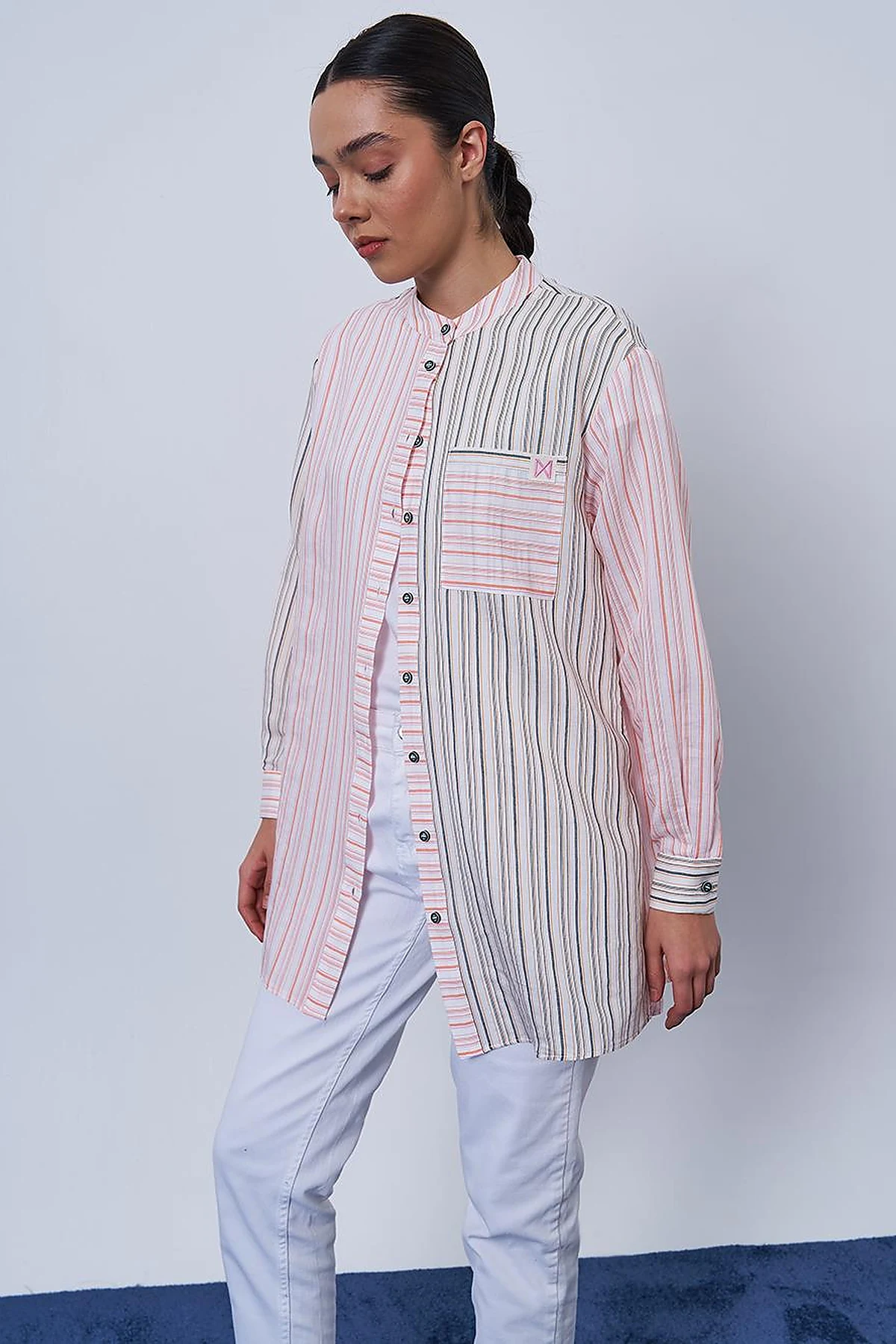 Mandarin Collar Viscose Tunic Pink