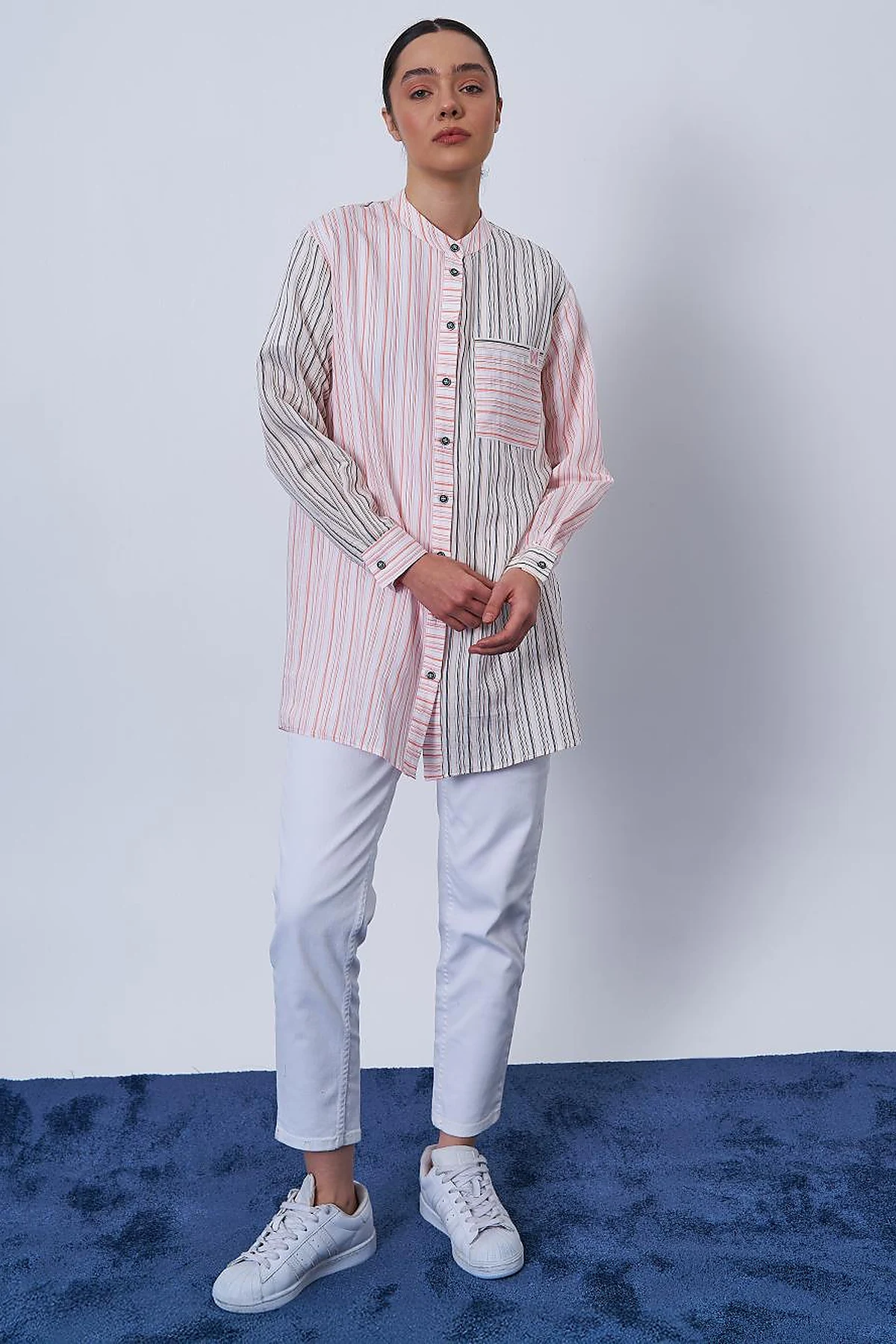 Mandarin Collar Viscose Tunic Pink