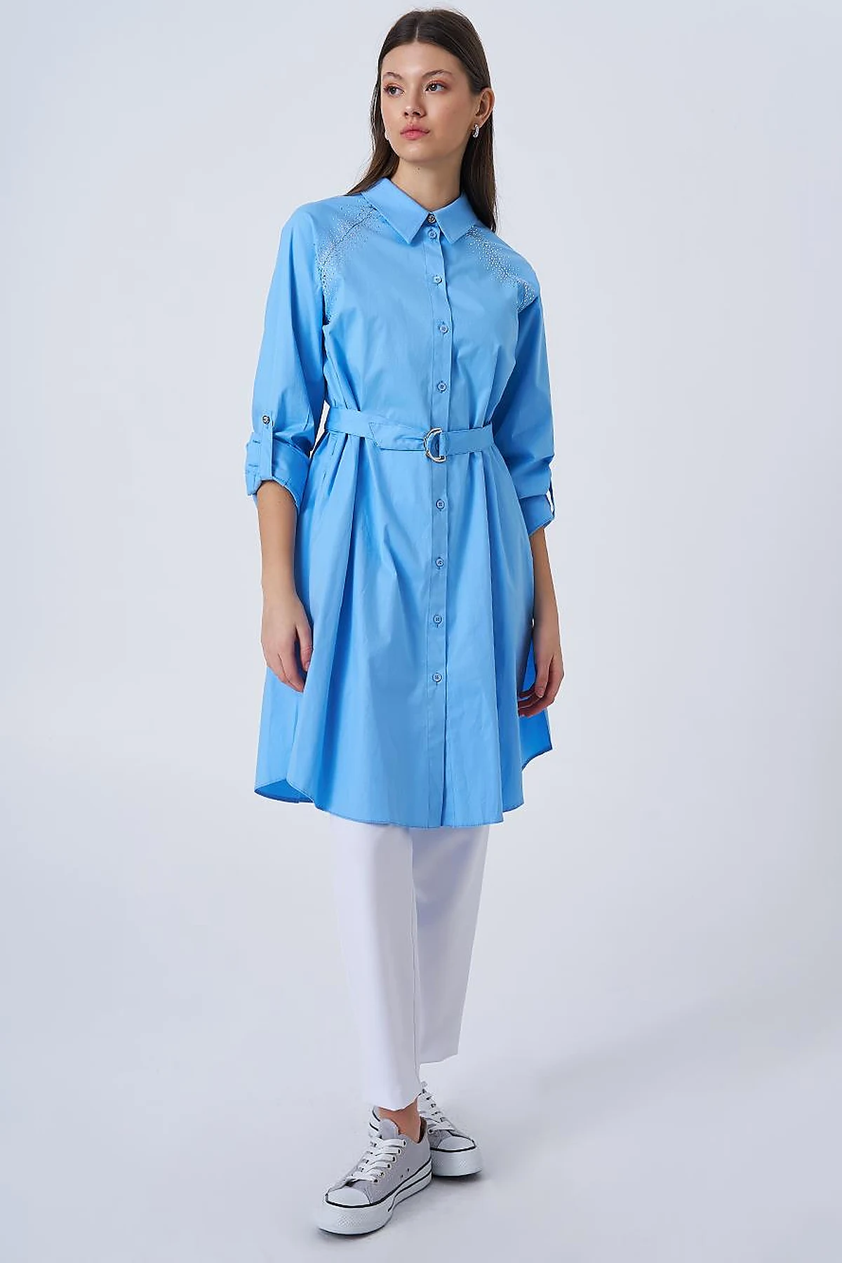 Hotfix Printed Cotton Tunic Dust Smoke