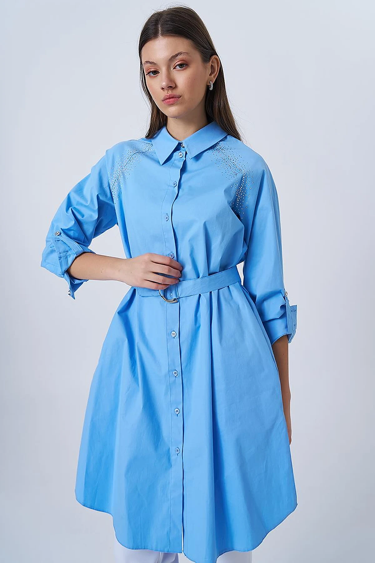 Hotfix Printed Cotton Tunic Dust Smoke