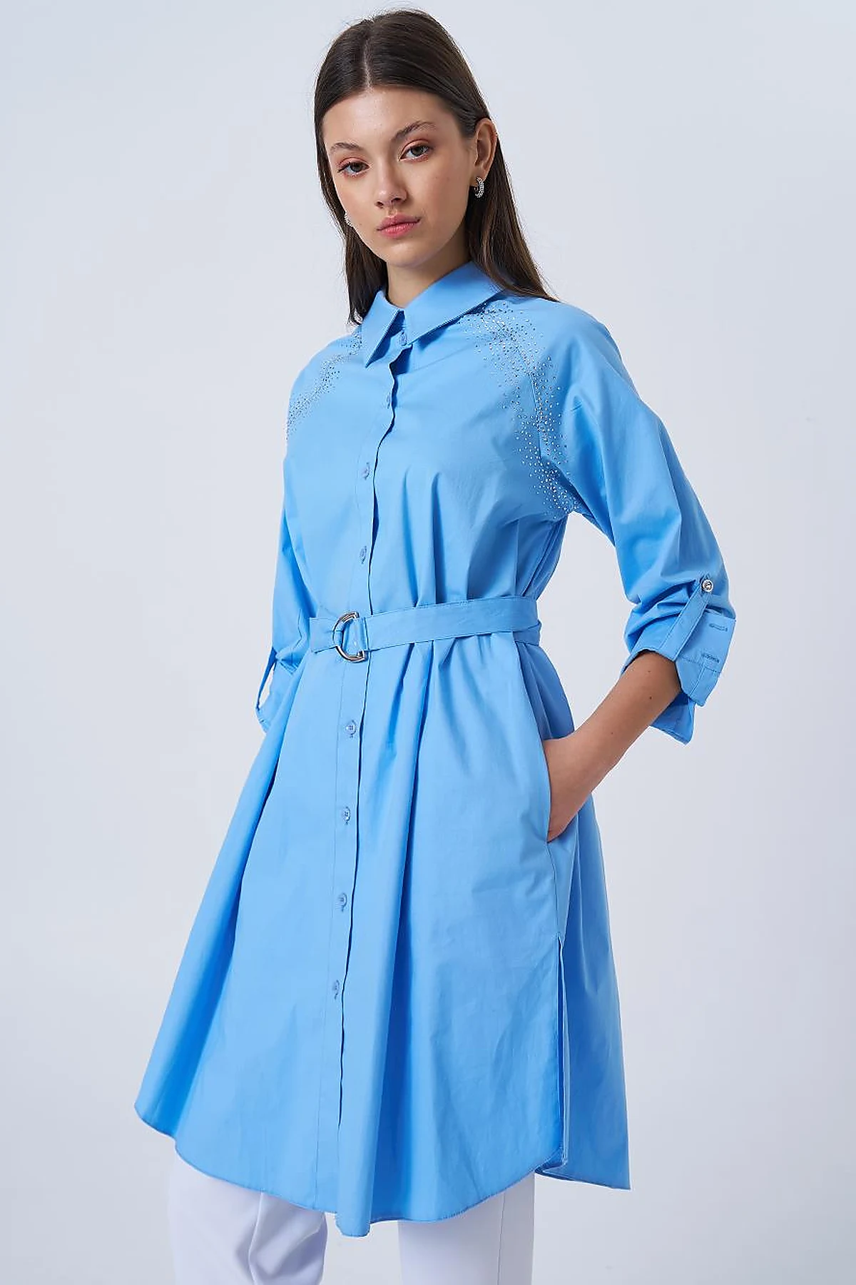 Hotfix Printed Cotton Tunic Dust Smoke