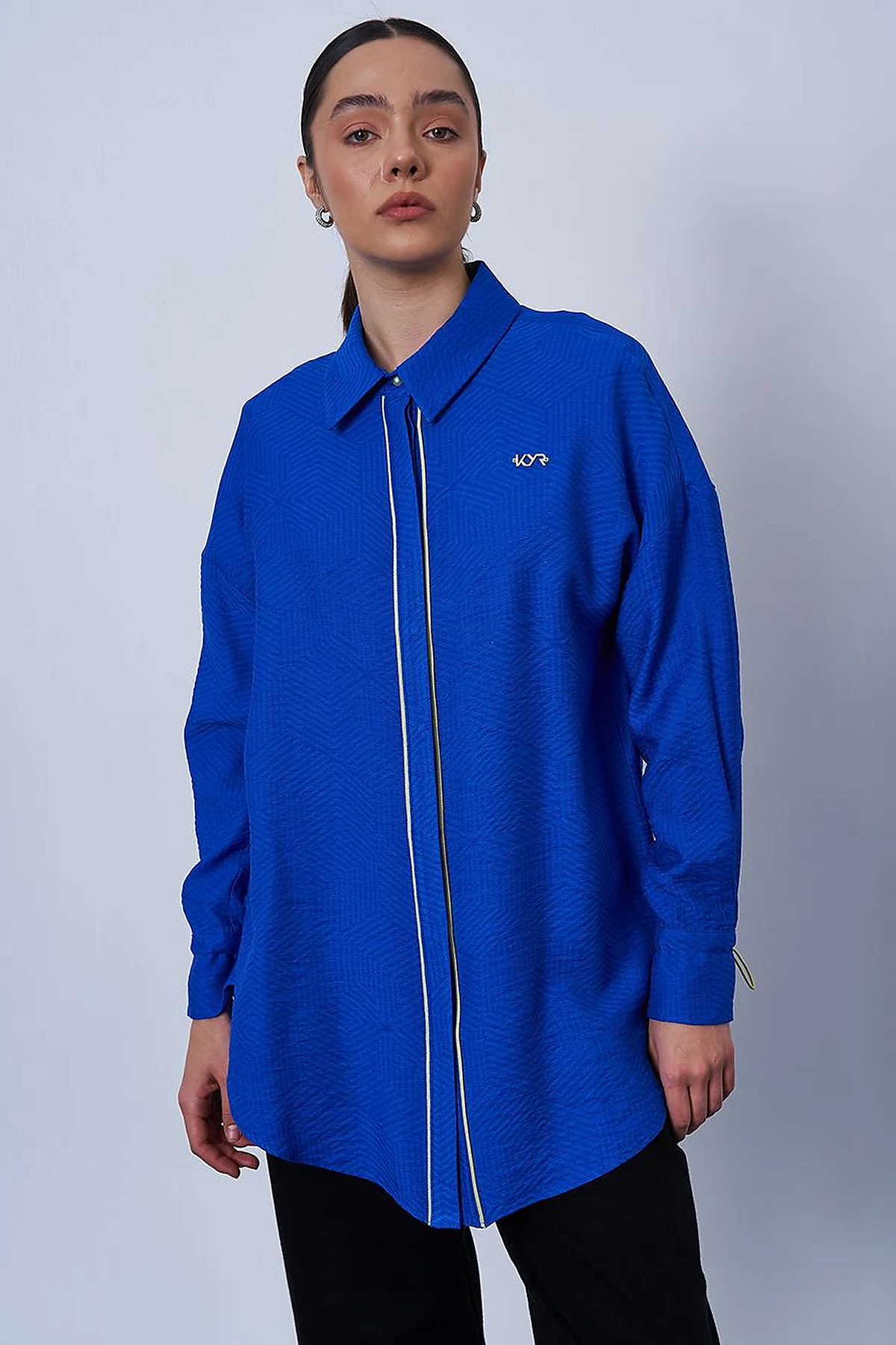 Hidden Placket Viscose Tunic Cobalt Blue