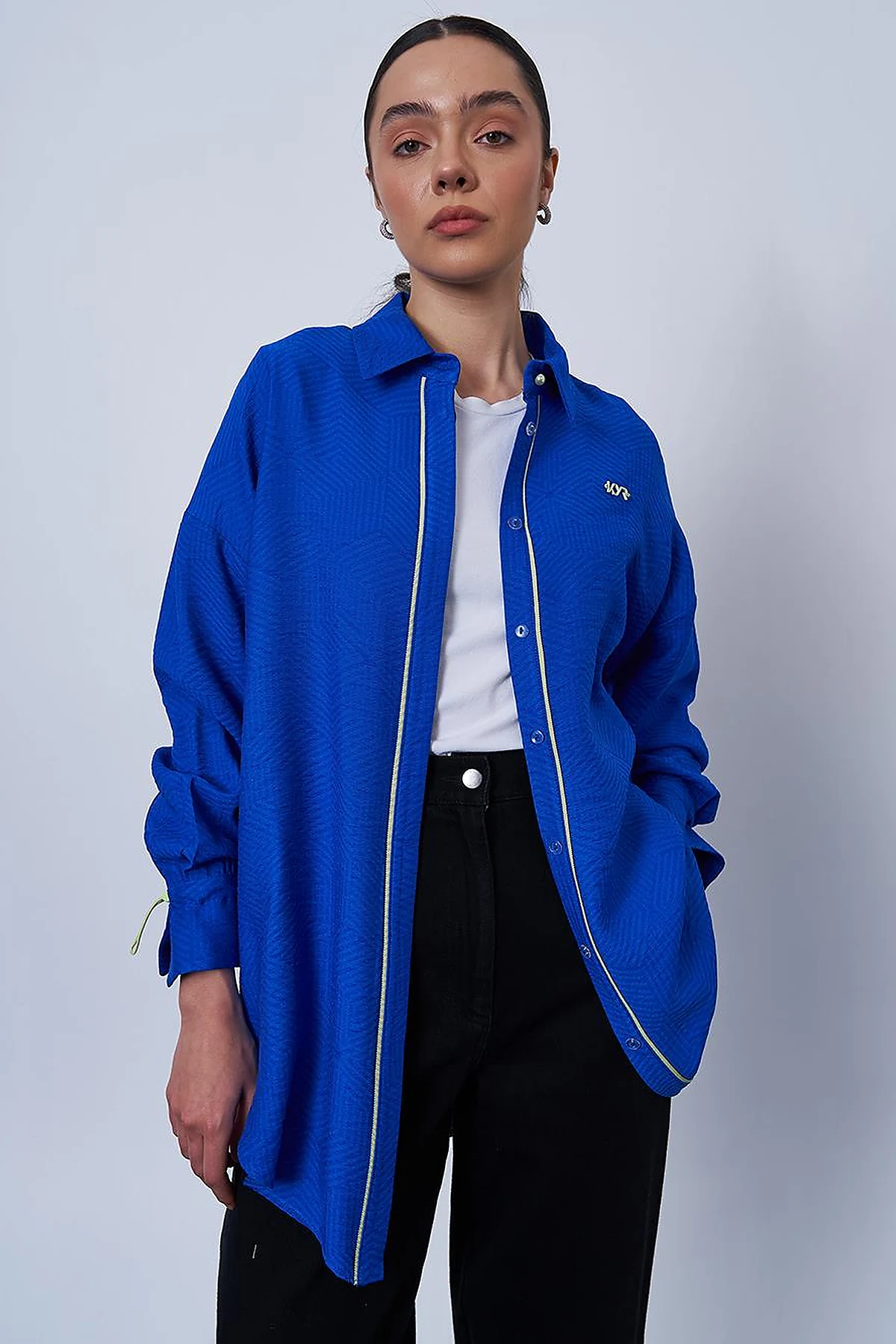 Hidden Placket Viscose Tunic Cobalt Blue