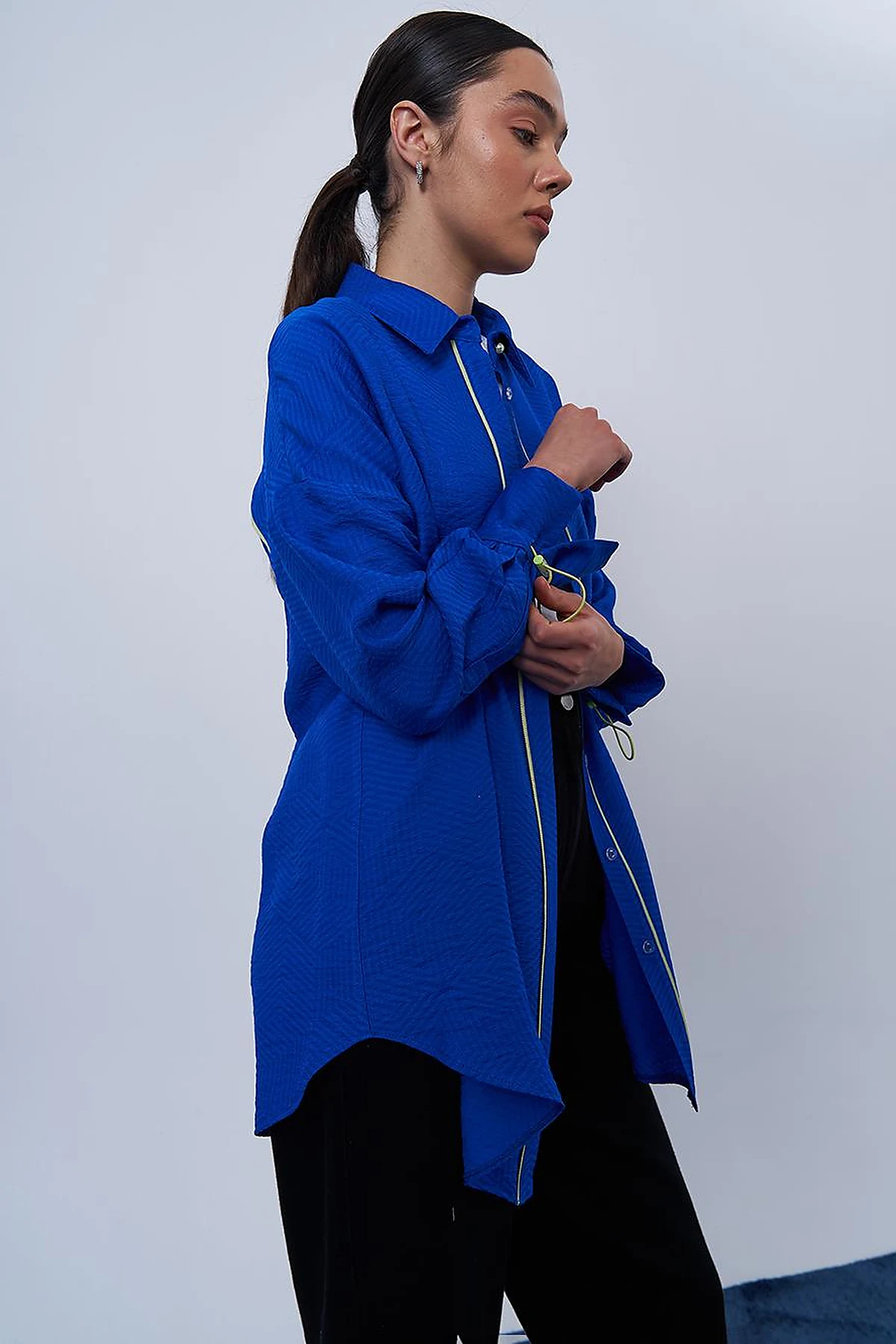 Hidden Placket Viscose Tunic Cobalt Blue