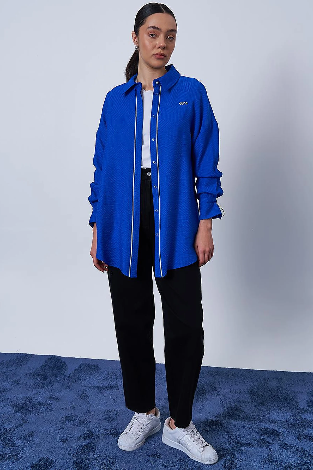 Hidden Placket Viscose Tunic Cobalt Blue