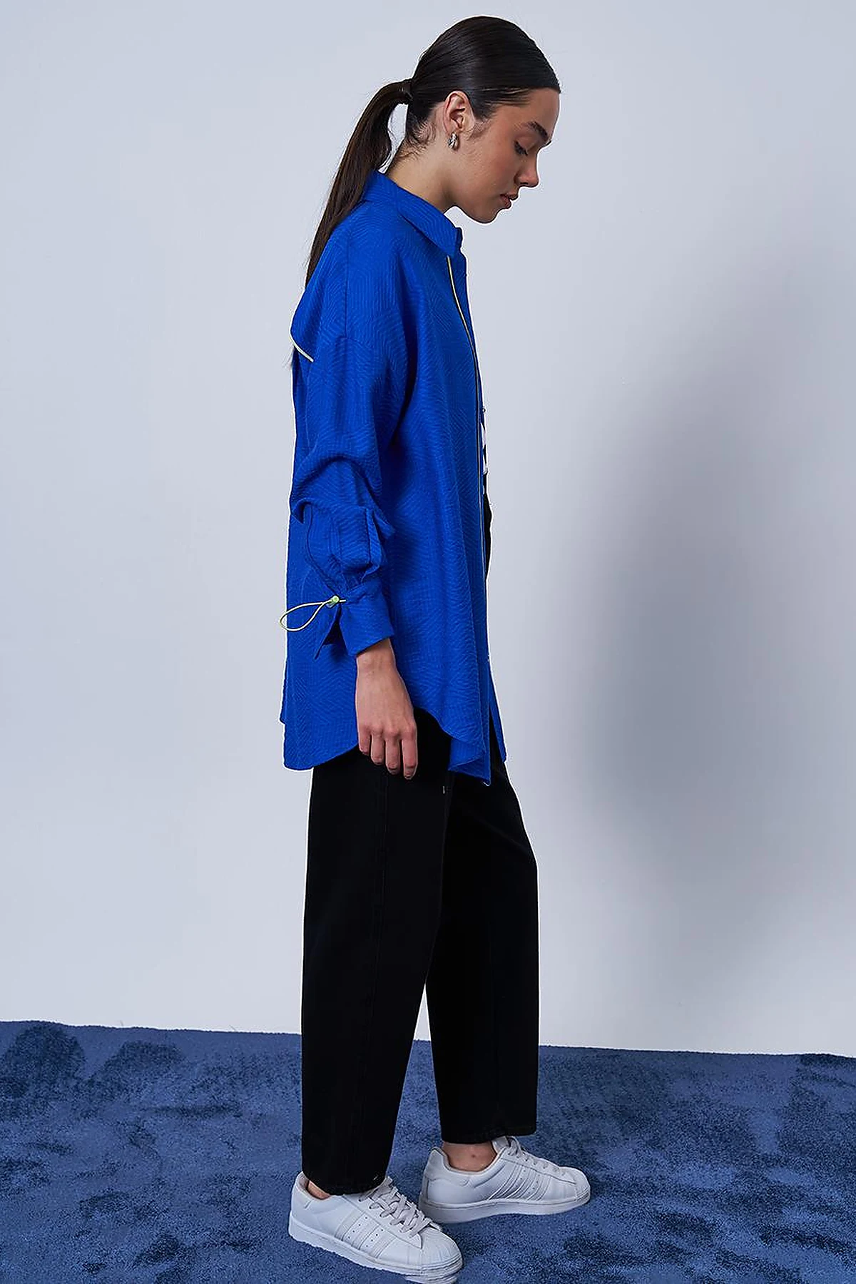 Hidden Placket Viscose Tunic Cobalt Blue