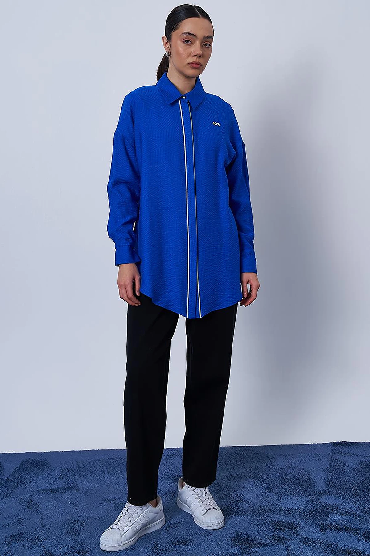 Hidden Placket Viscose Tunic Cobalt Blue