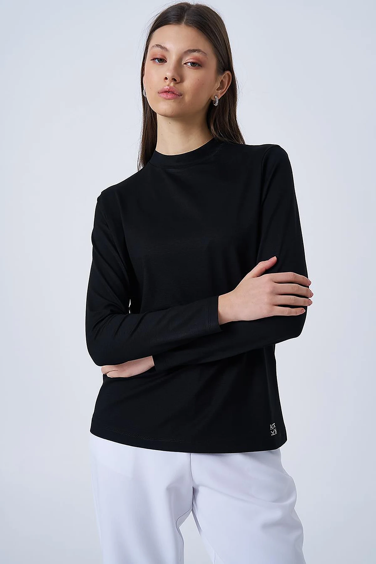 Crew Neck Knit Blouse Black