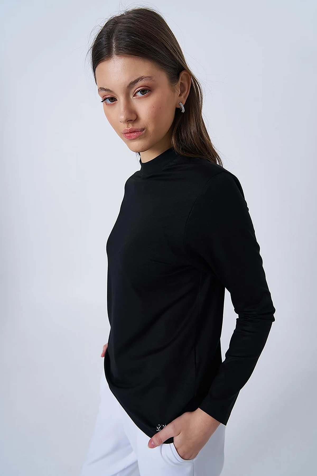 Crew Neck Knit Blouse Black