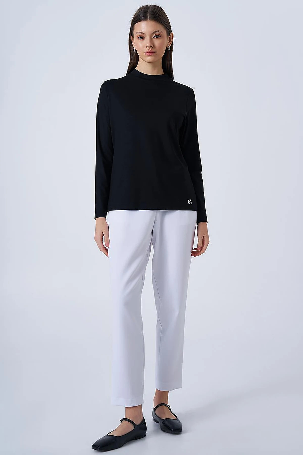 Crew Neck Knit Blouse Black