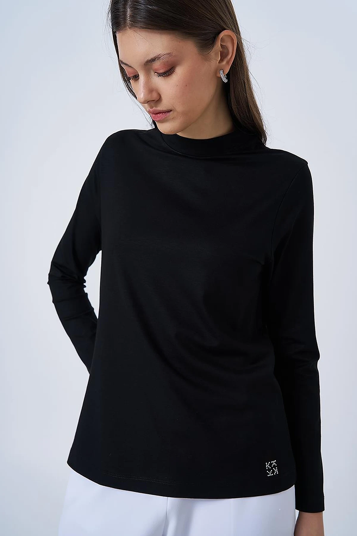 Crew Neck Knit Blouse Black