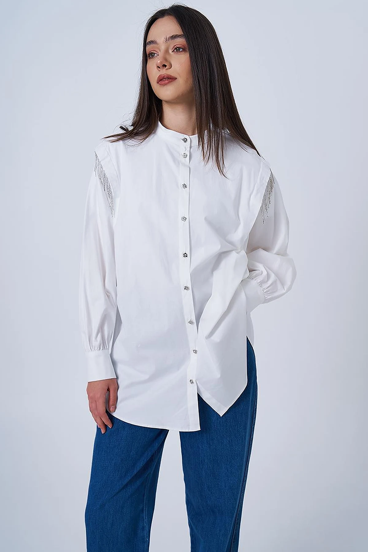 Ribbon Stone Cotton Tunic Ecru