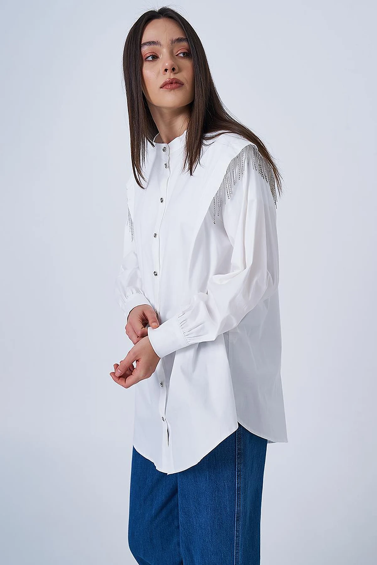 Ribbon Stone Cotton Tunic Ecru