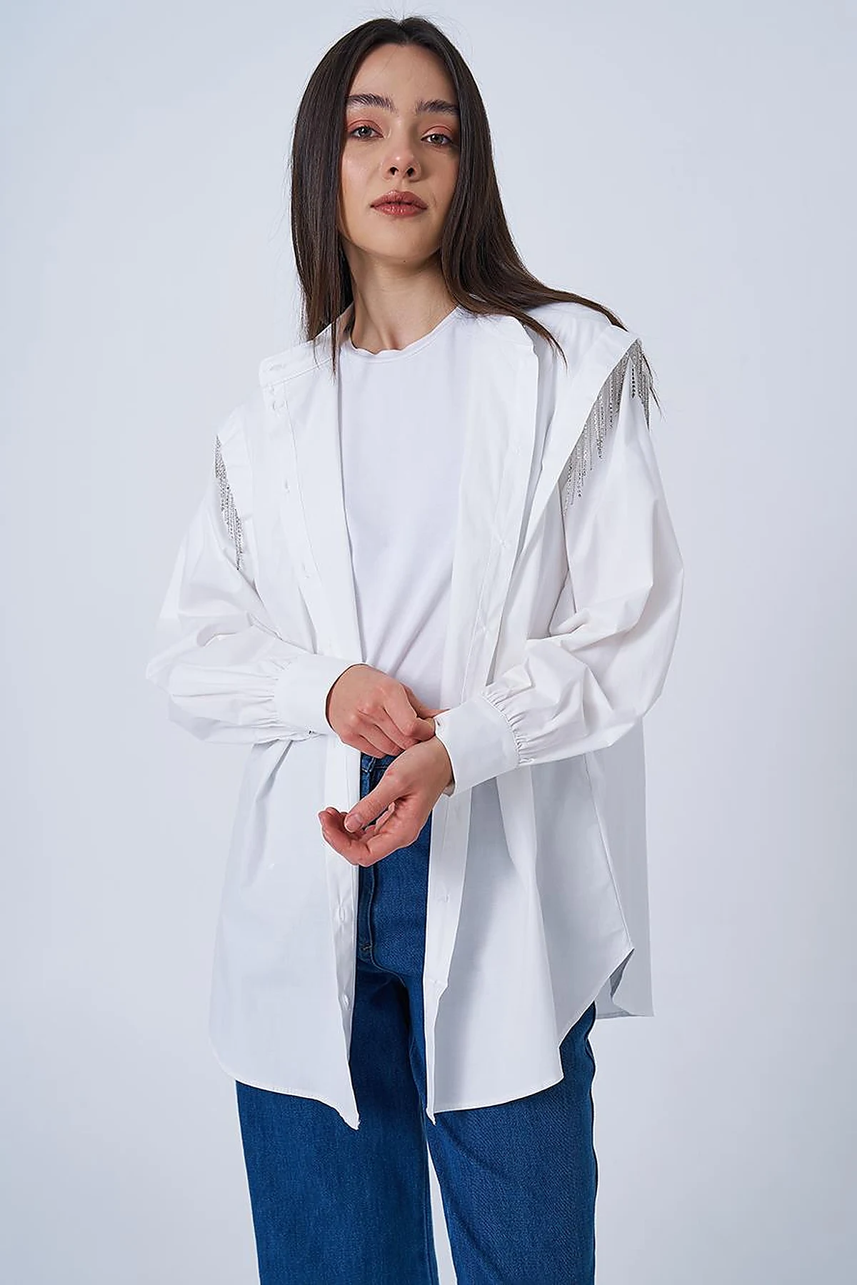Ribbon Stone Cotton Tunic Ecru