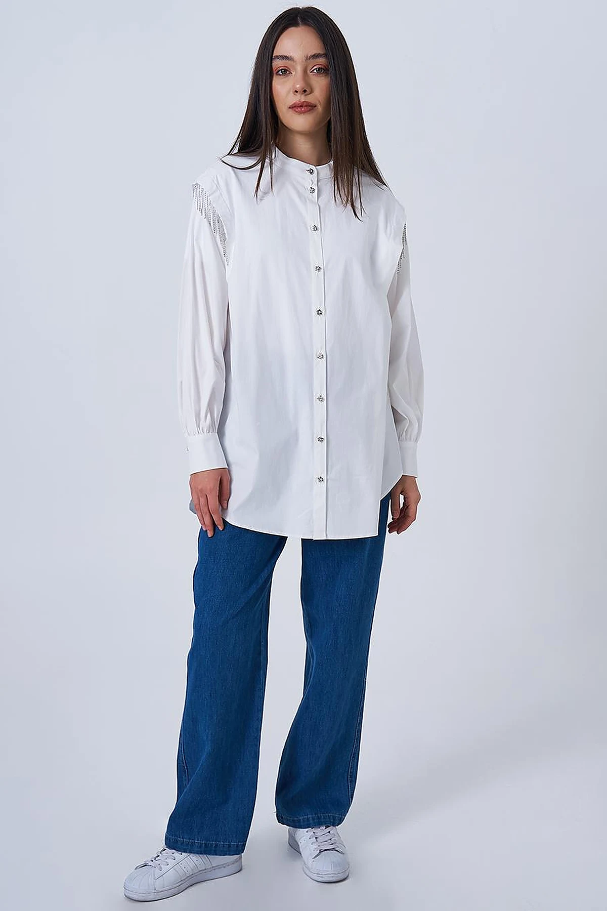 Ribbon Stone Cotton Tunic Ecru