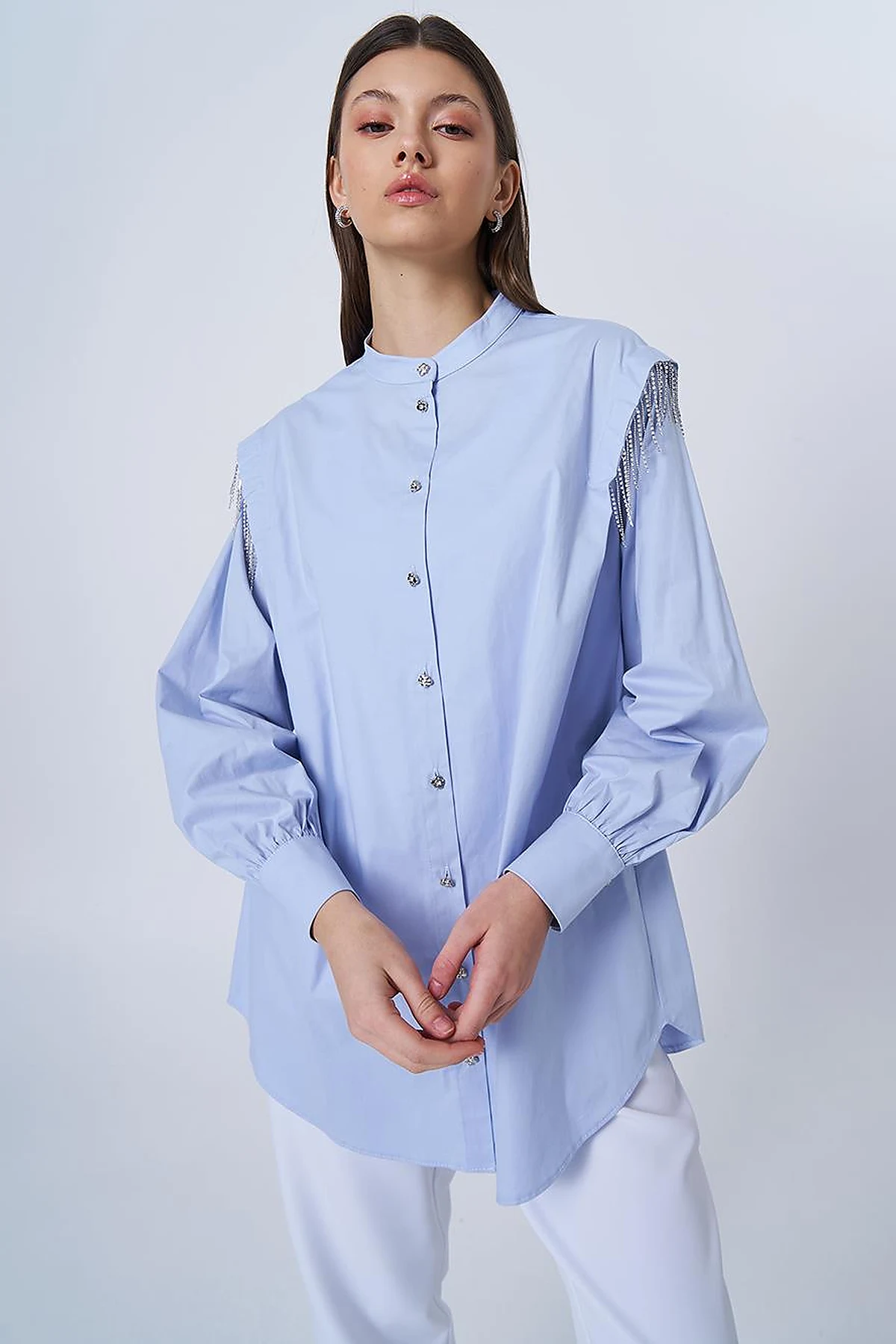 Ribbon Stone Cotton Tunic Blue