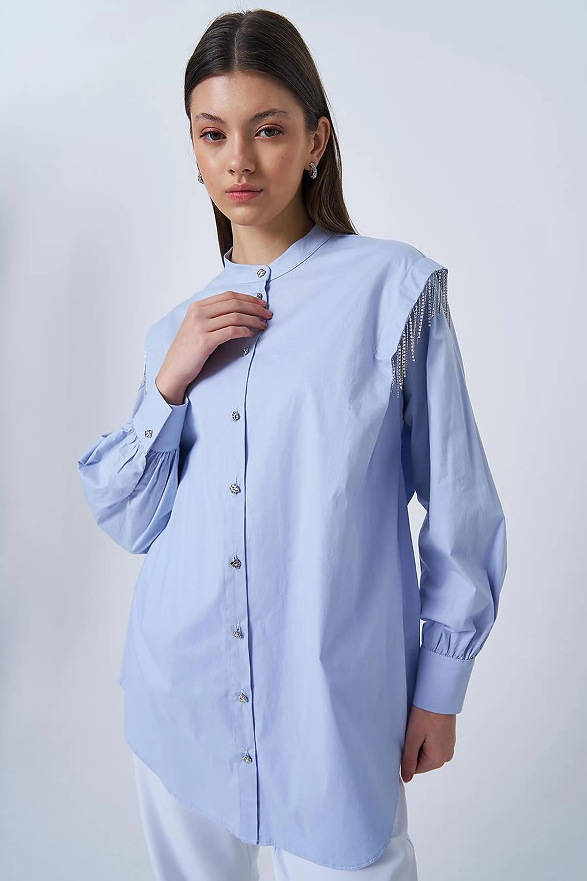Ribbon Stone Cotton Tunic Blue