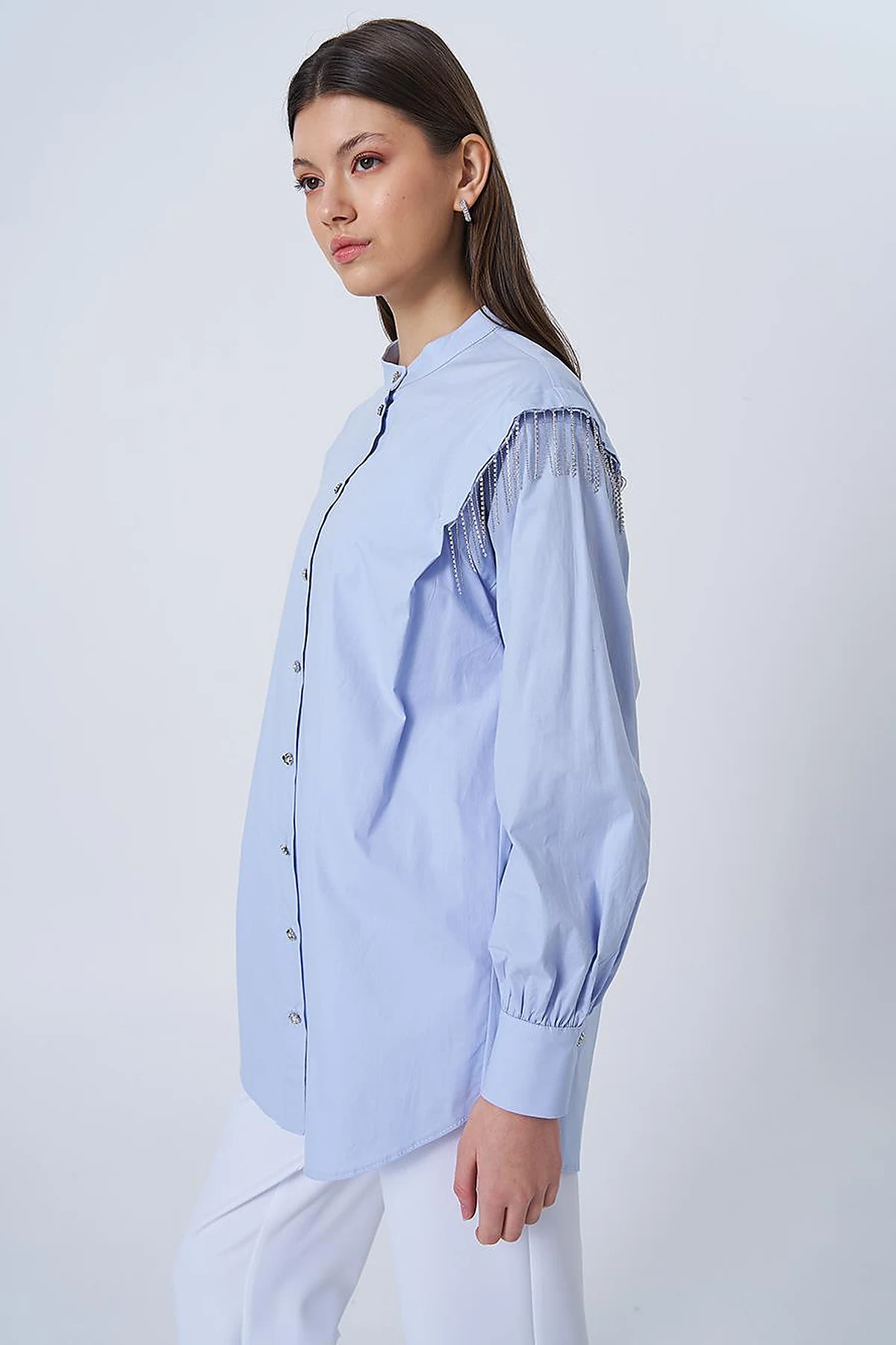 Ribbon Stone Cotton Tunic Blue