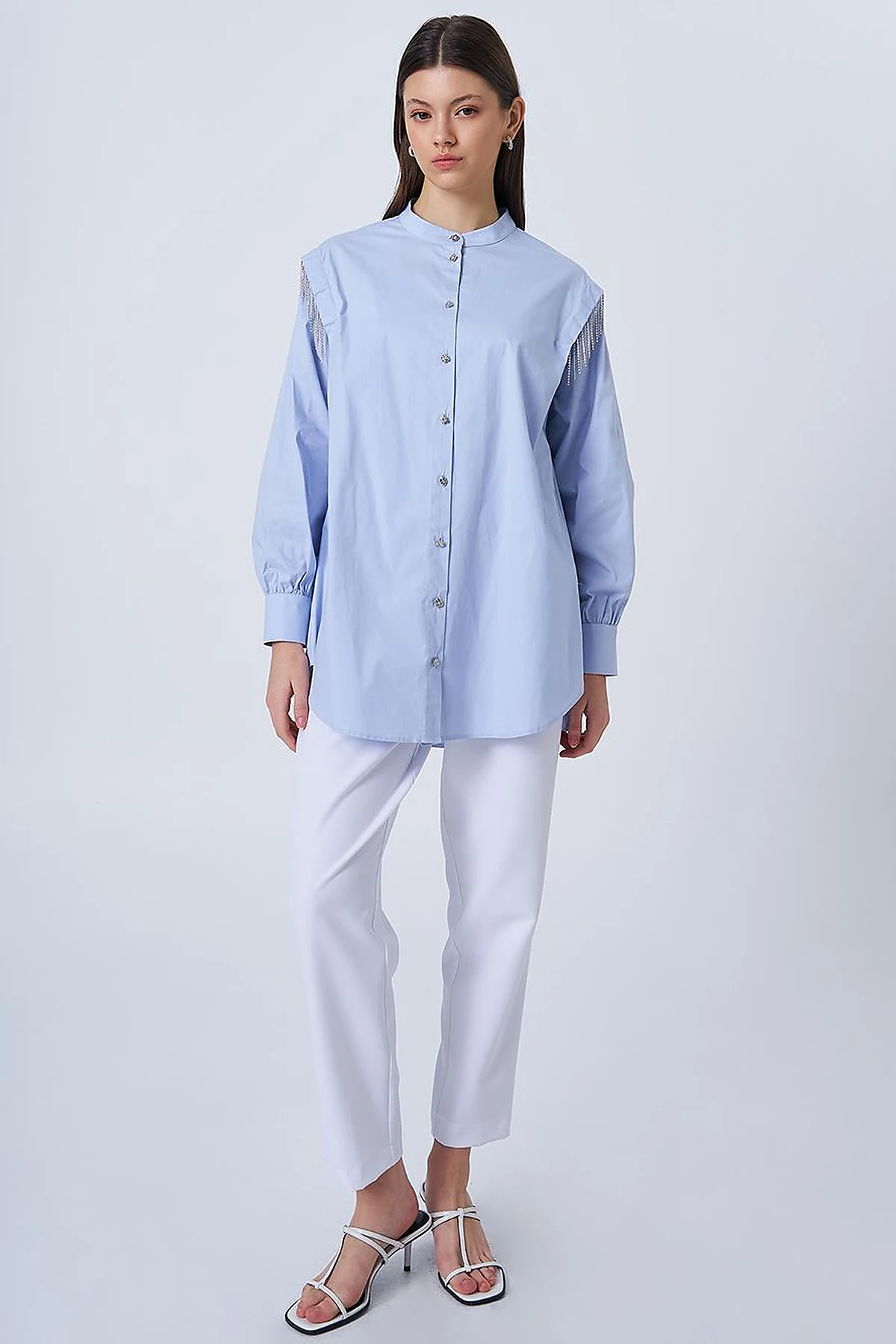 Ribbon Stone Cotton Tunic Blue