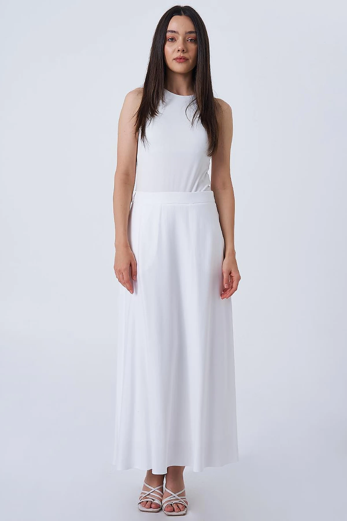 High-Waisted Flared Skirt Ecru