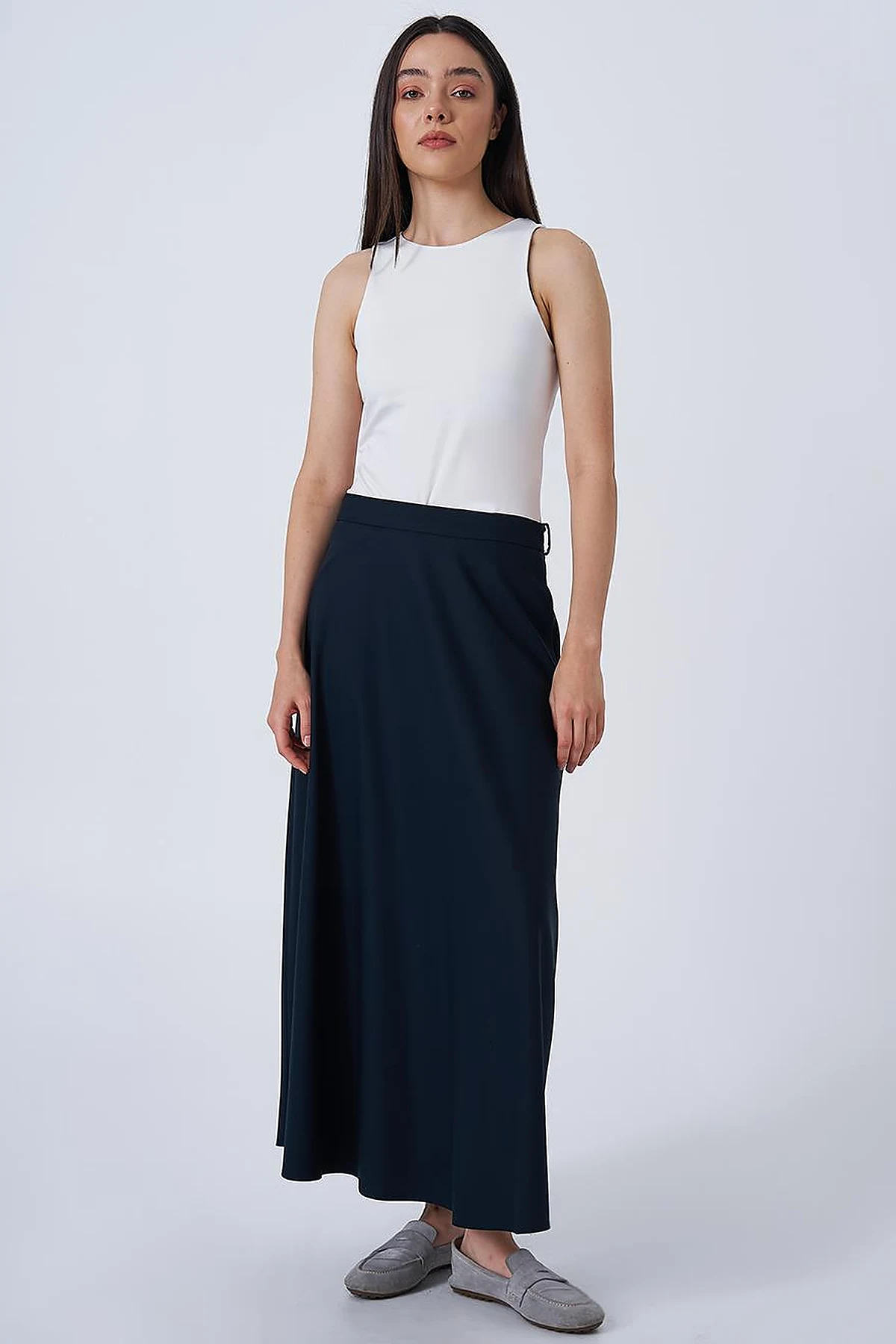 High-Waisted Flared Skirt Navy