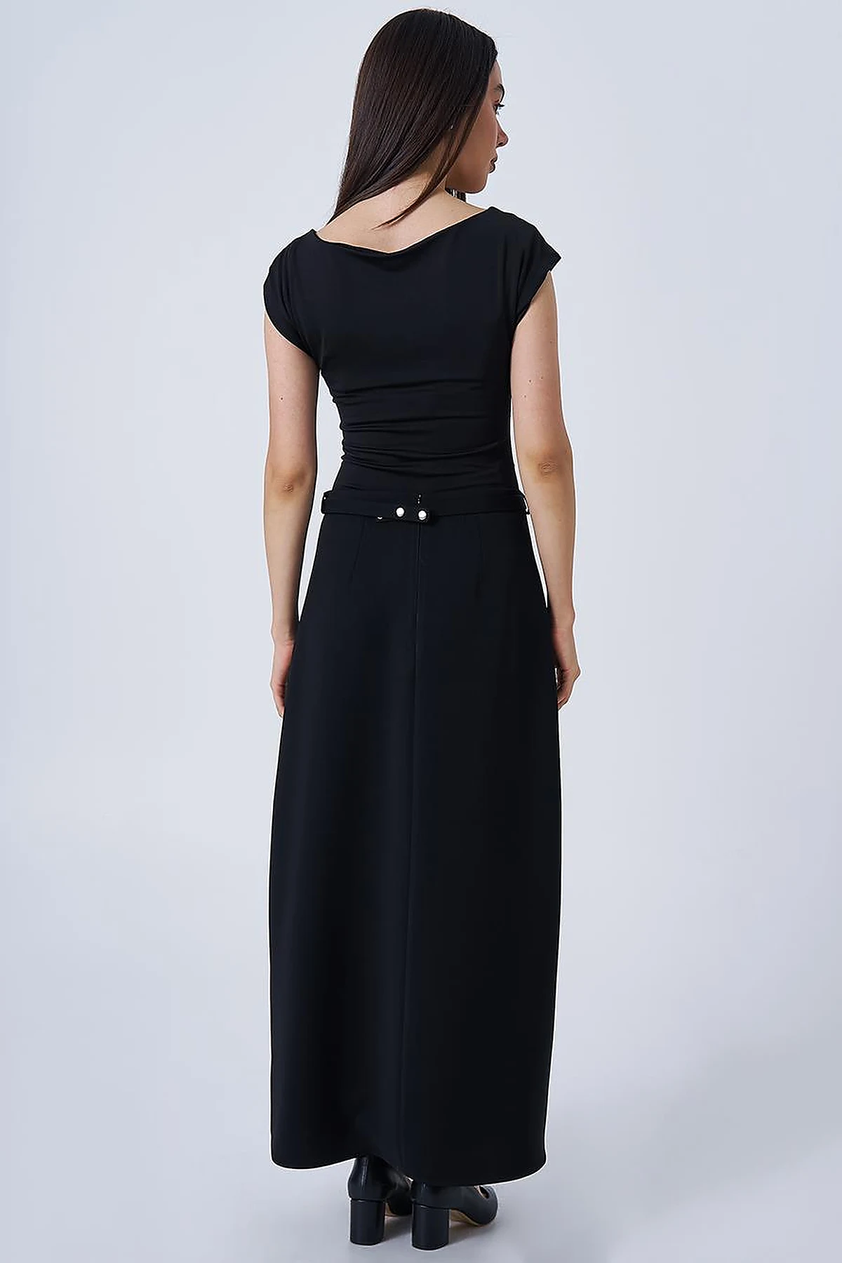 Chain Belt Detail Flared Skirt Black