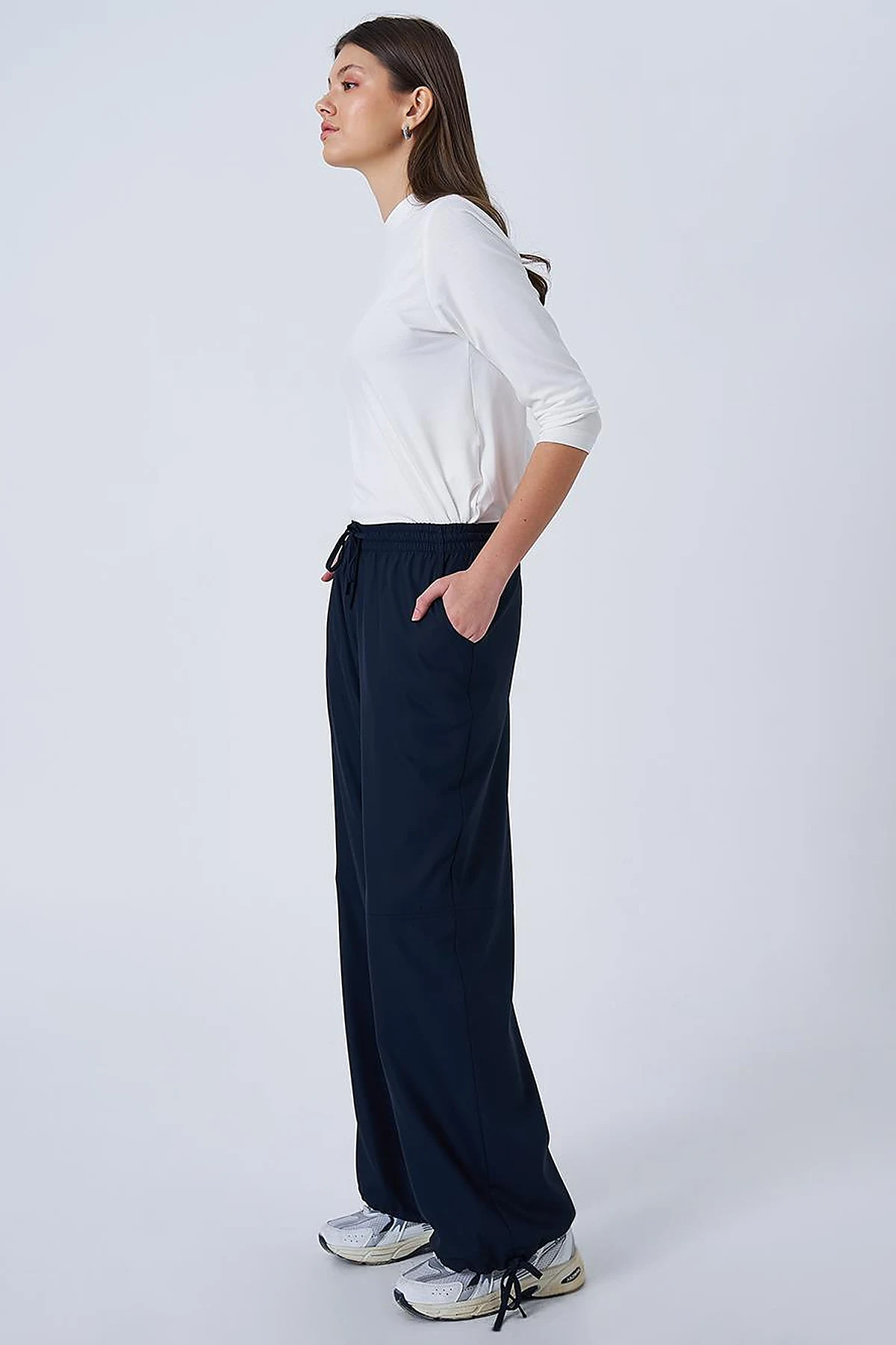 Drawstring Hem Relaxed Fit Pants Dark Navy