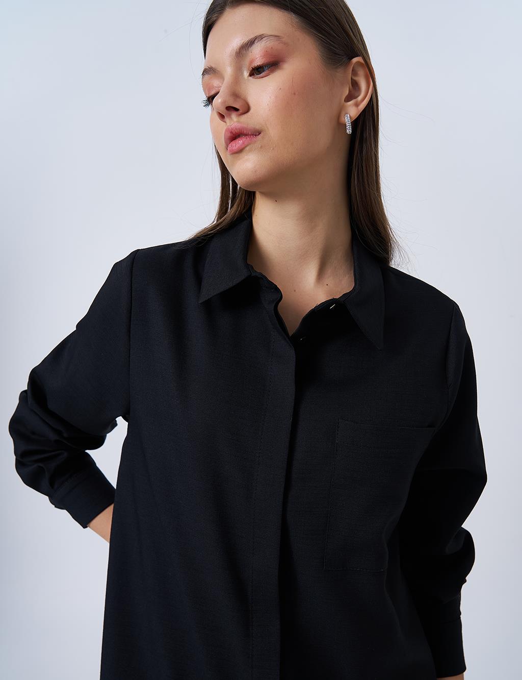 Gömlek Yaka Basic Tunik Siyah